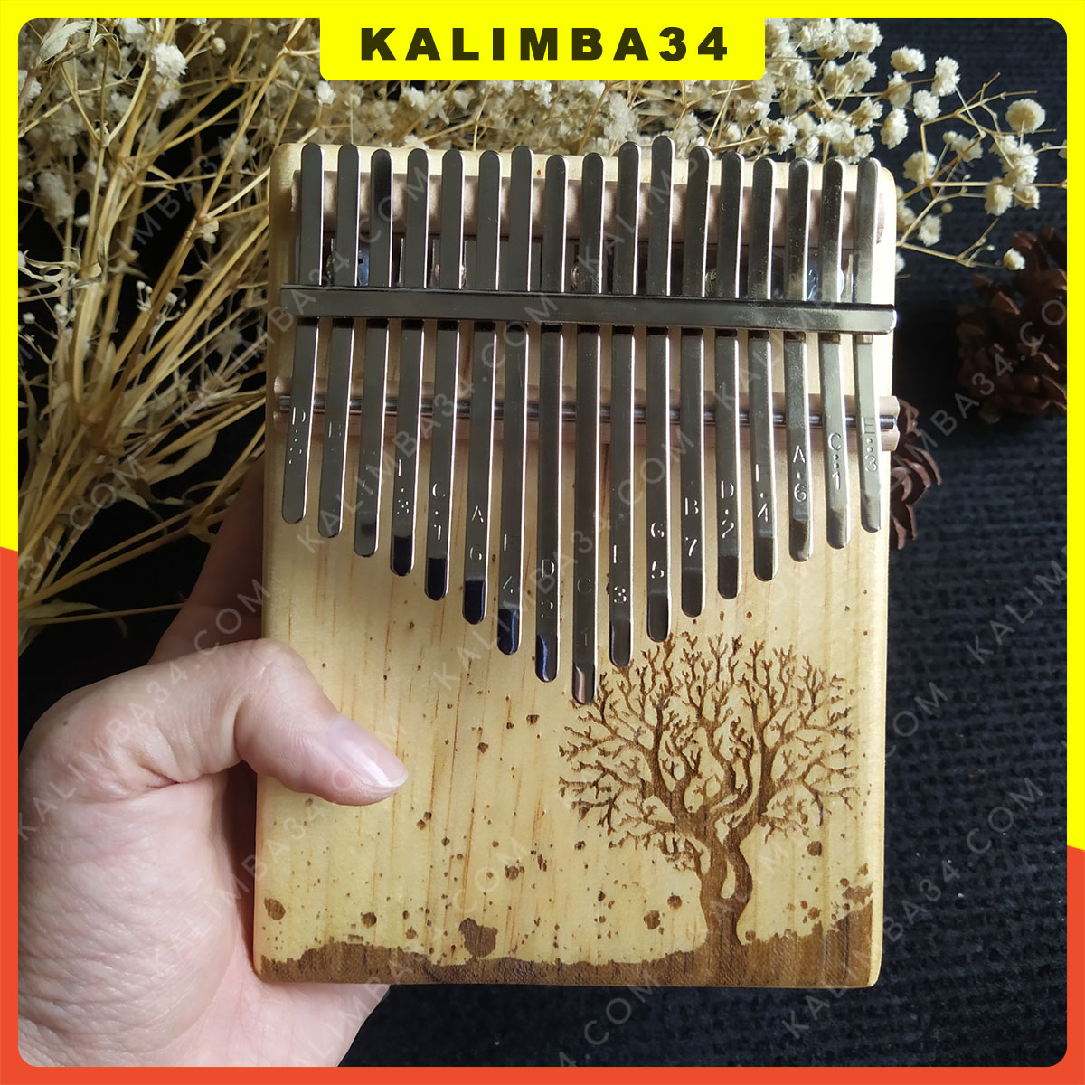 Đàn Kalimba 17 phím khắc cây nguyên khối KL34 Kalimba giá rẻ tặng đầy đủ phụ kiện