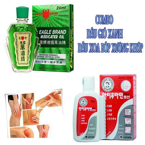 [Hcm][Tặng Ship Toàn Quốc] Combo Chai Dầu Gió Xanh Singapore + Chai Dầu Xoa Bóp Xương Khớp Hàn Quốc