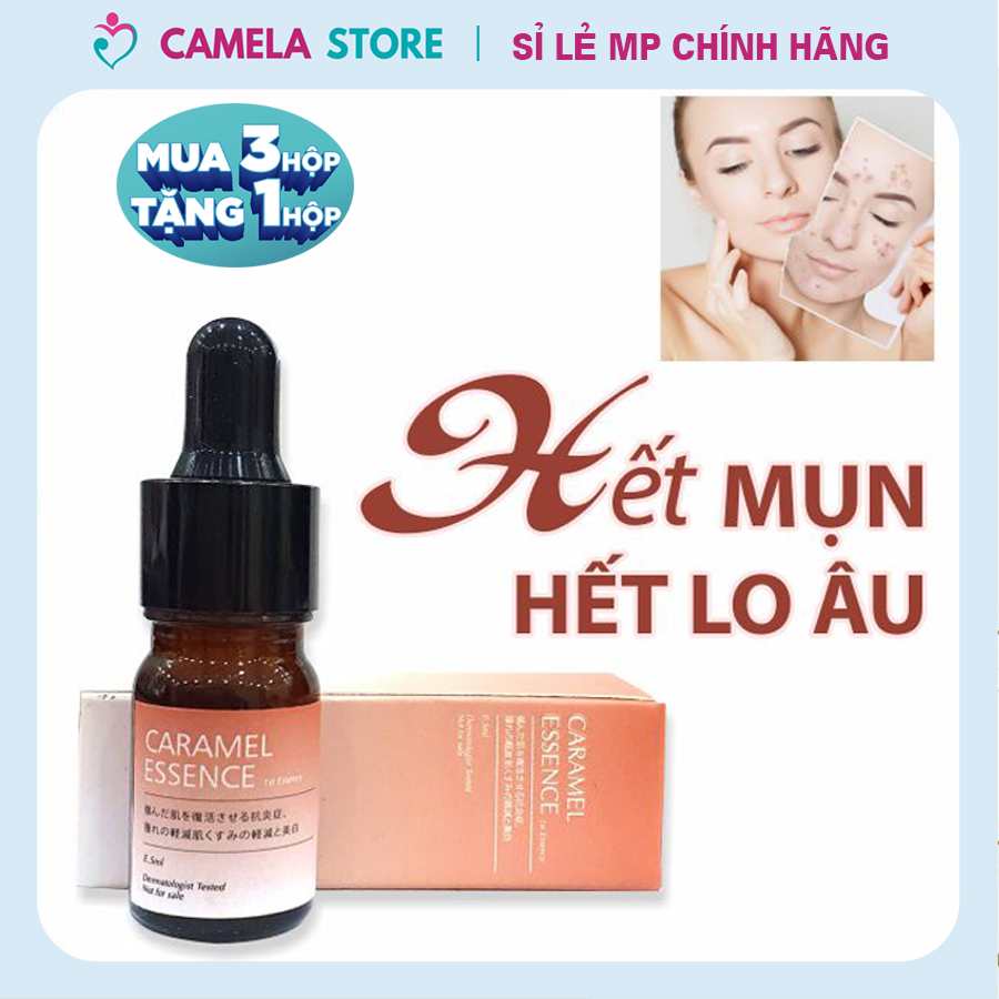 Serum mụn CARAMEL ESSENCE Nhật Bản 5ml chính hãng ngừa mụn xoá thâm dưỡng da mịn màng căng bóng