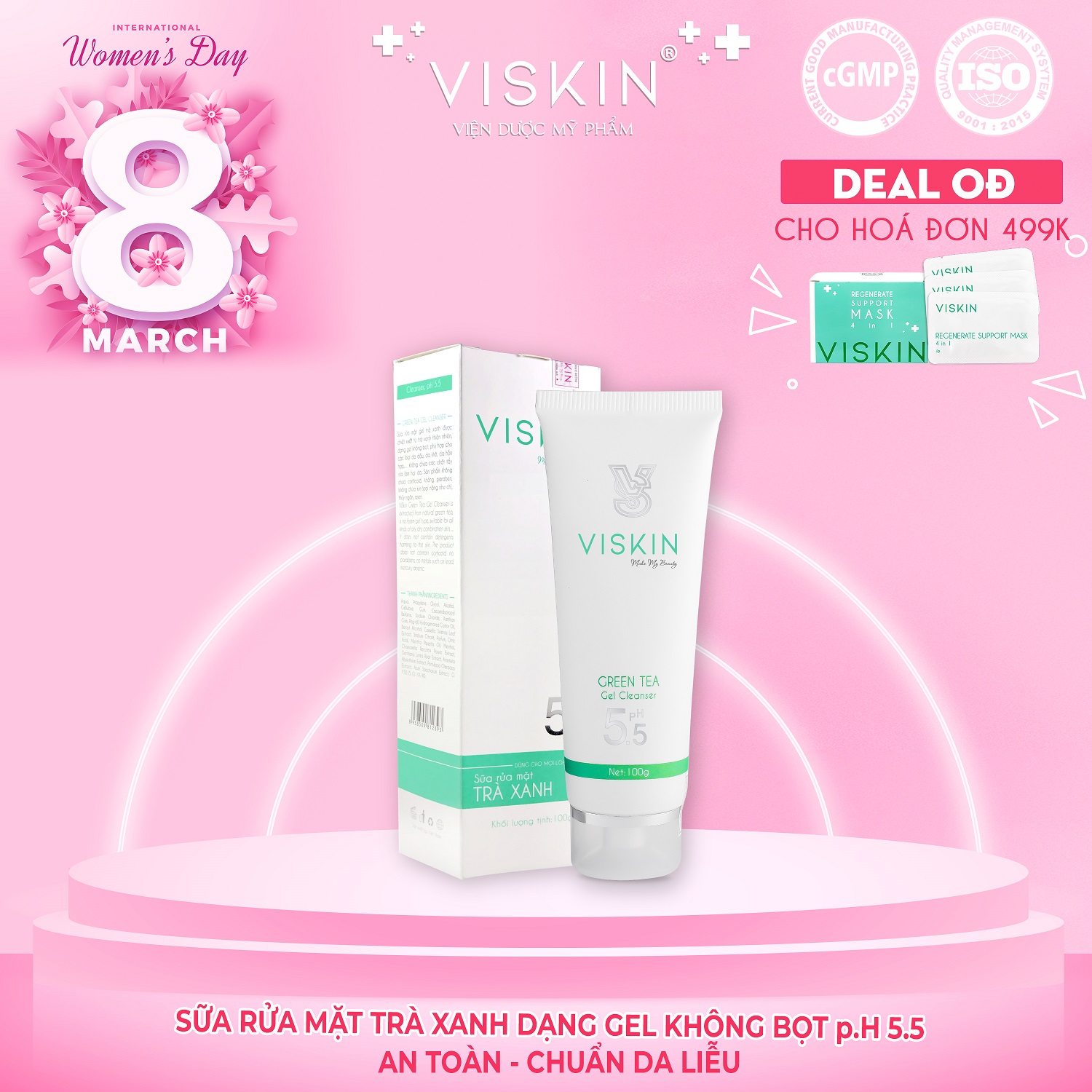 [HCM][CHÍNH HÃNG] SỮA RỬA MẶT TRÀ XANH VISKIN - VISKIN GREEN TEA GEL CLEANSER