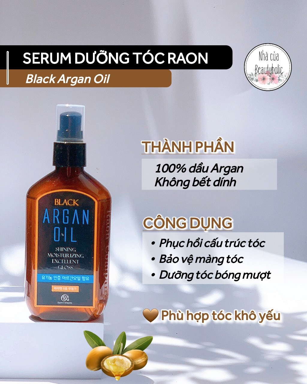 [Hcm][Nhacuabeautyholic] Tinh Dầu Dưỡng Tóc 100% Chiết Xuất Từ Argan Oil: Raon Black Argan Oil