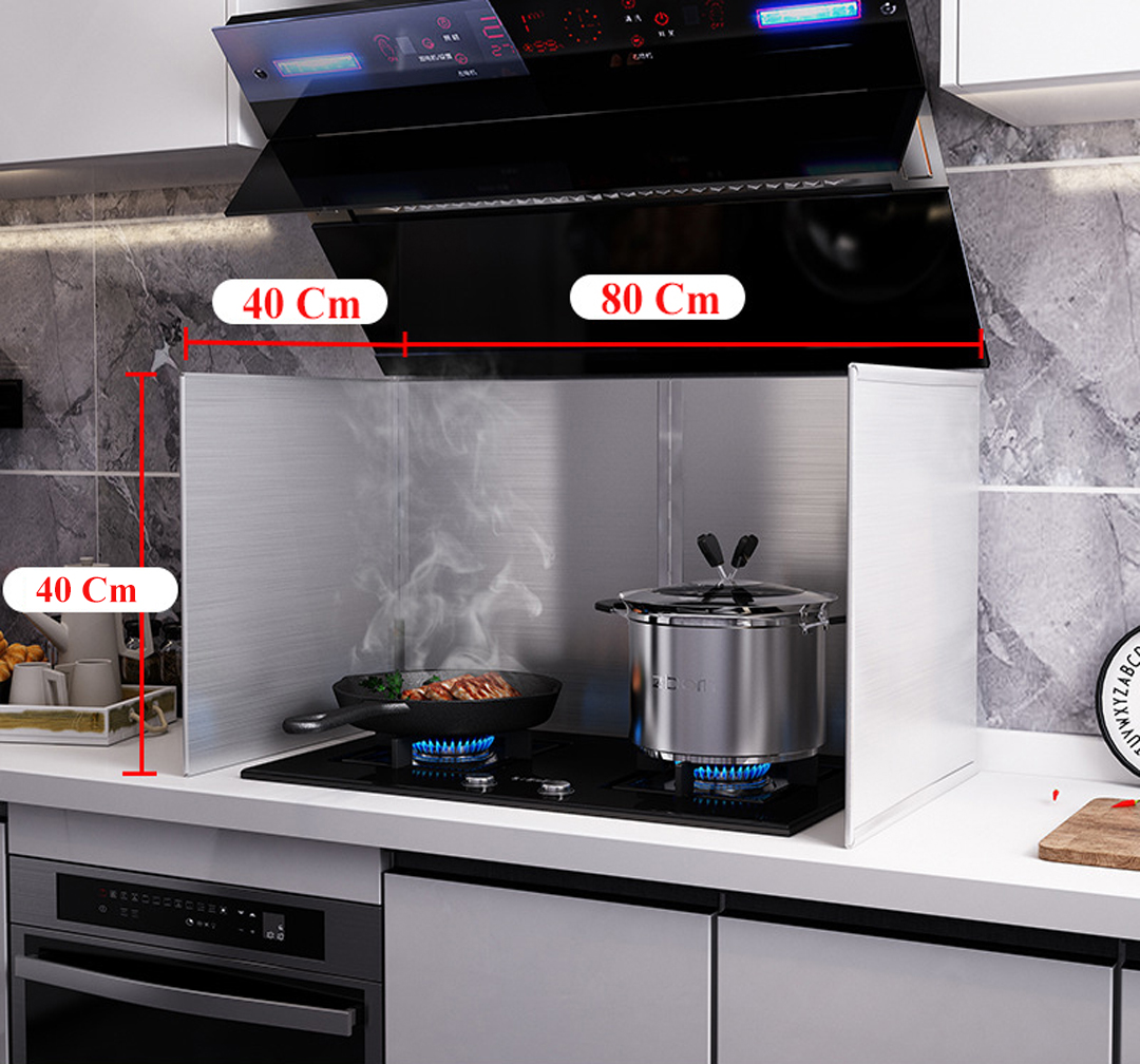 Vách Ngăn Dầu Mỡ Inox 304 Cao 40 Cm KUNBE Tấm Chắn Gió Bếp Hiệu Quả Với Bo Viền Kim Loại Chắc Chắn B