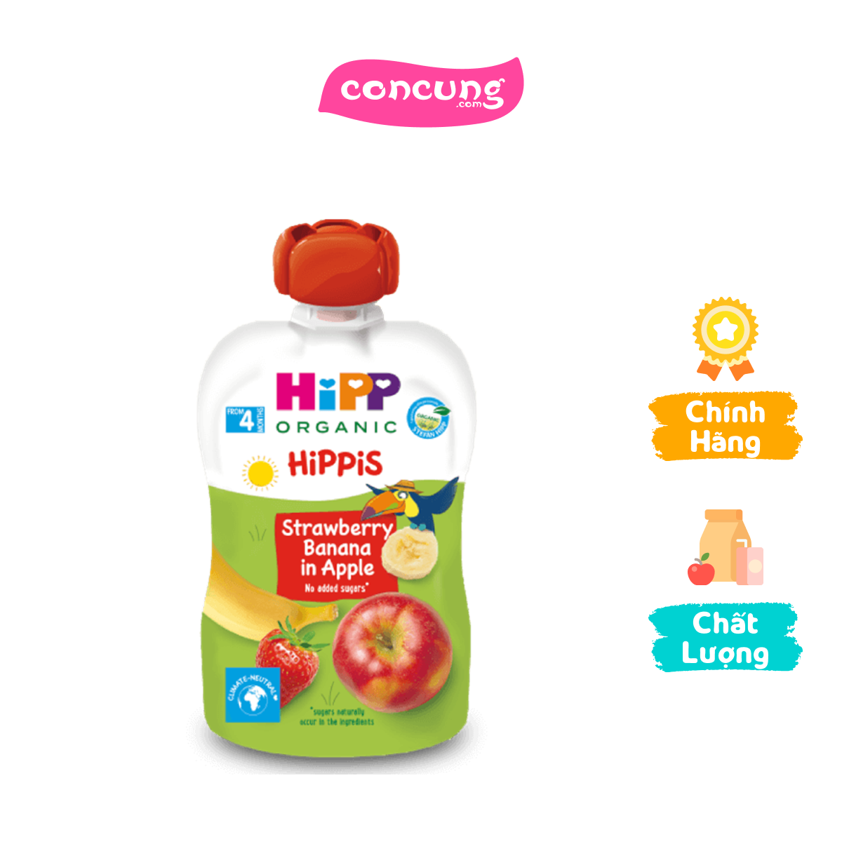 Dinh dưỡng 100% trái cây nghiền hữu cơ HiPPiS Organic (Dâu tây Chuối Táo)