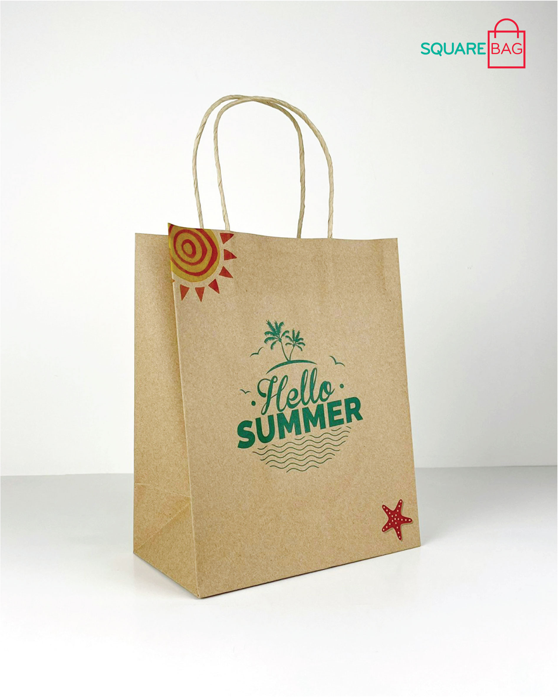 TÚI GIẤY KRAFT NÂU HELLO SUMMER. COMBO 10 TÚI. MÃ SBS027