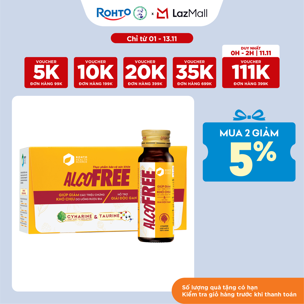 Nước uống giải rượu thải độc gan Alcofree lốc 10 chai x 50ml