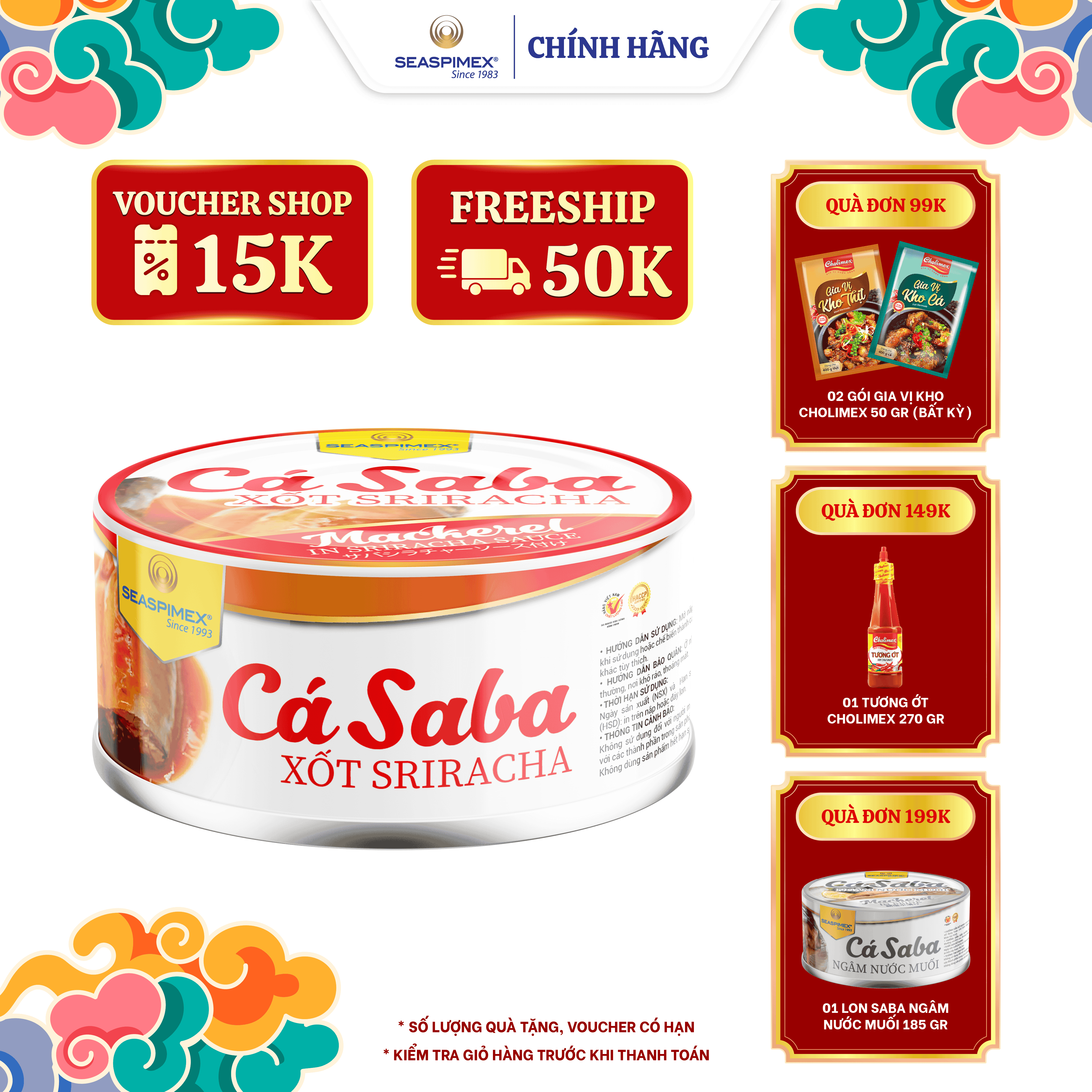 Cá Saba Nhật Sốt Sriracha SEASPIMEX 185gr