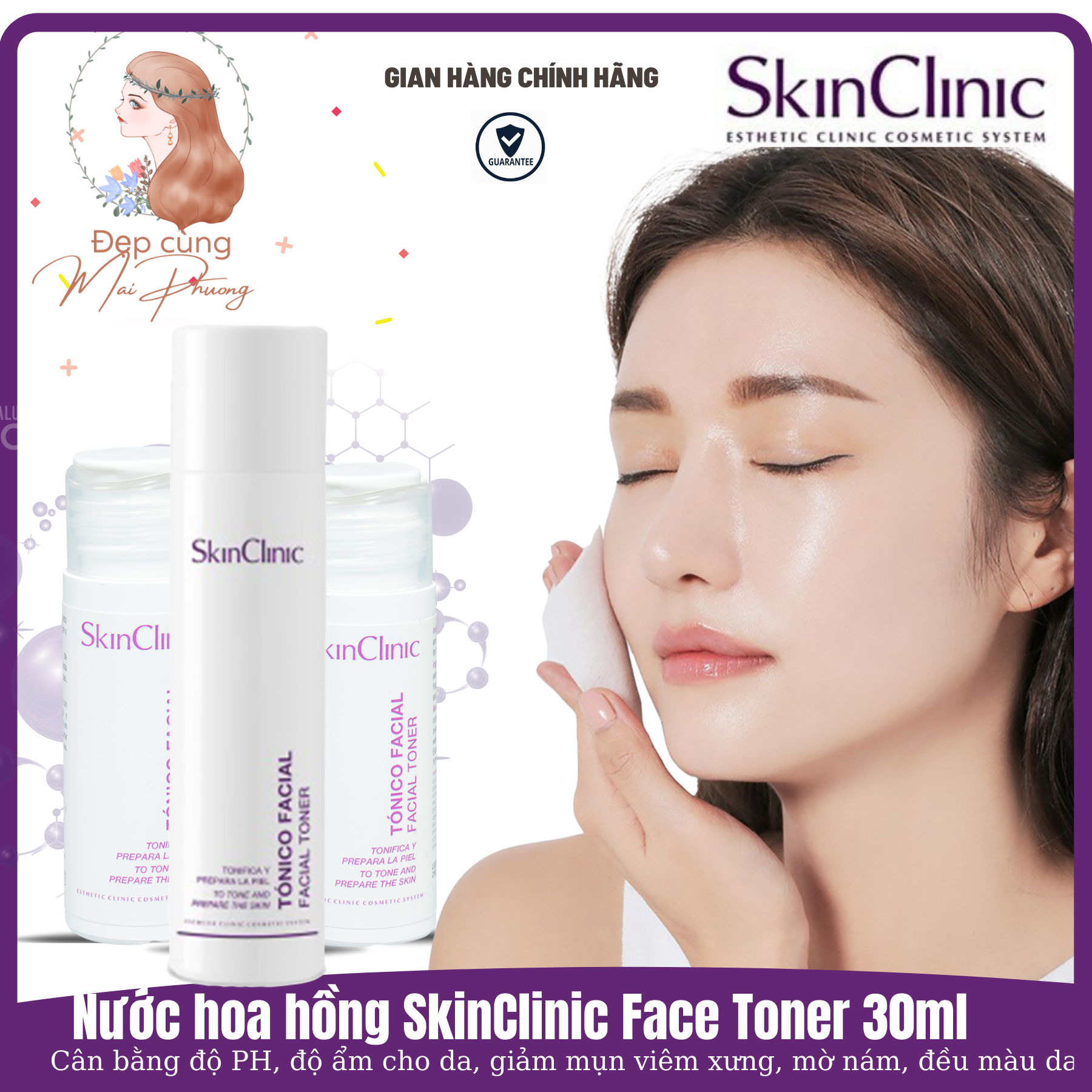 Nước hoa hồng cho da dầu da khô mụn SkinClinic Face Toner 30ml