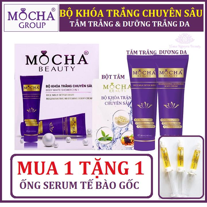 Set Tắm Trắng Cao Cấp Mocha - Tắm Trắng Da Dưỡng Trắng Da - Mua 1 Tặng 1 Ống Serum Tế Bào Gốc Mocha