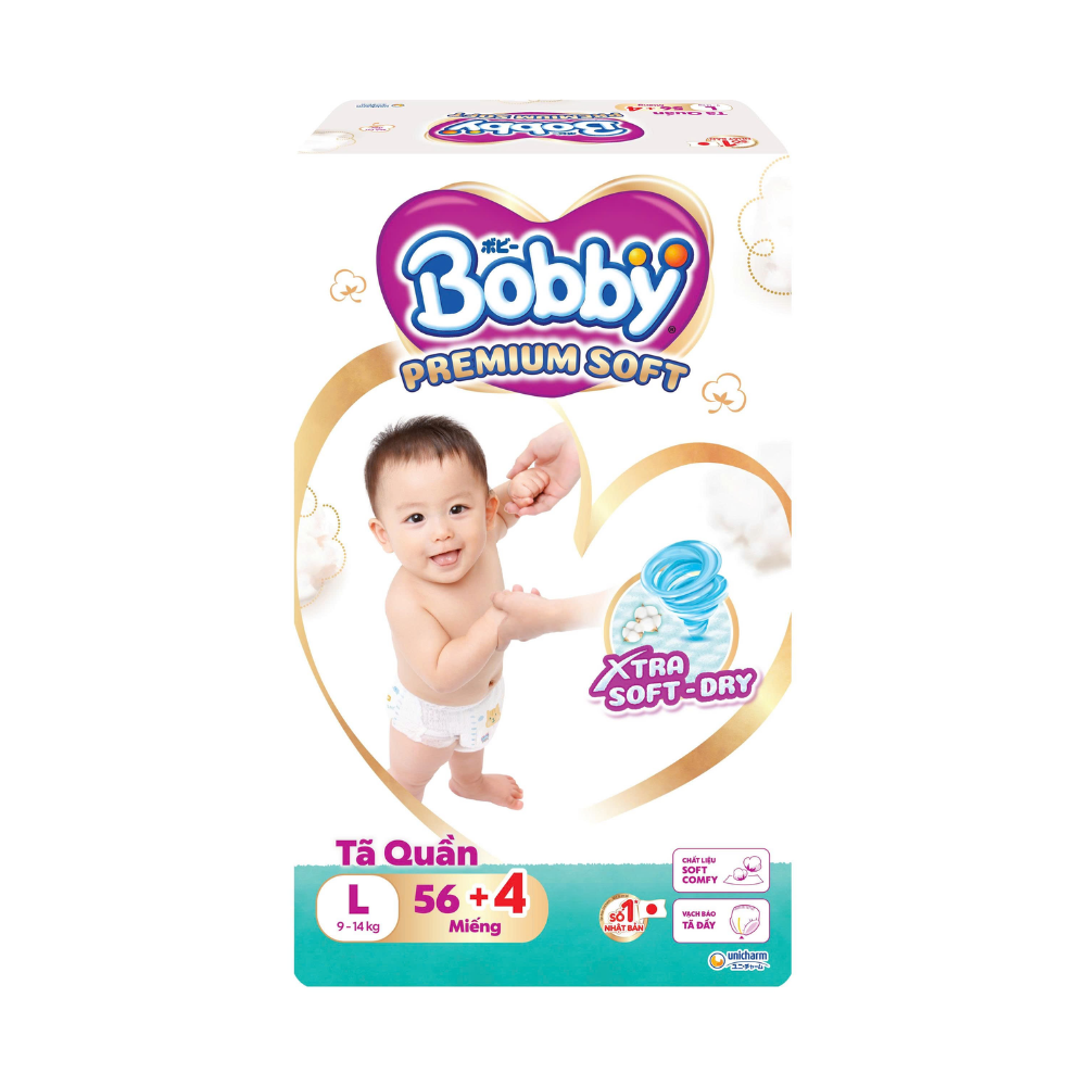 Tã Quần Cao Cấp Bobby Extra Soft - Dry Size M60/L56/XL52/XXL48 - Tã Quần Bobby Trắng Siêu Mềm - Thanh Ngân Store
