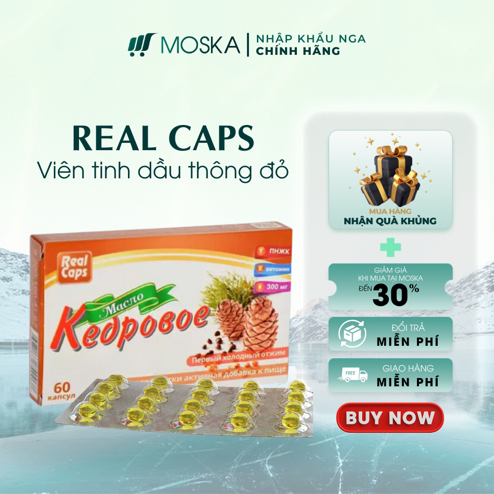 Viên Tinh Dầu Thông Đỏ Nga Real Caps Cedar Oil 60 Viên Uống Bổ Trợ Sức Khoẻ| Moska Shop