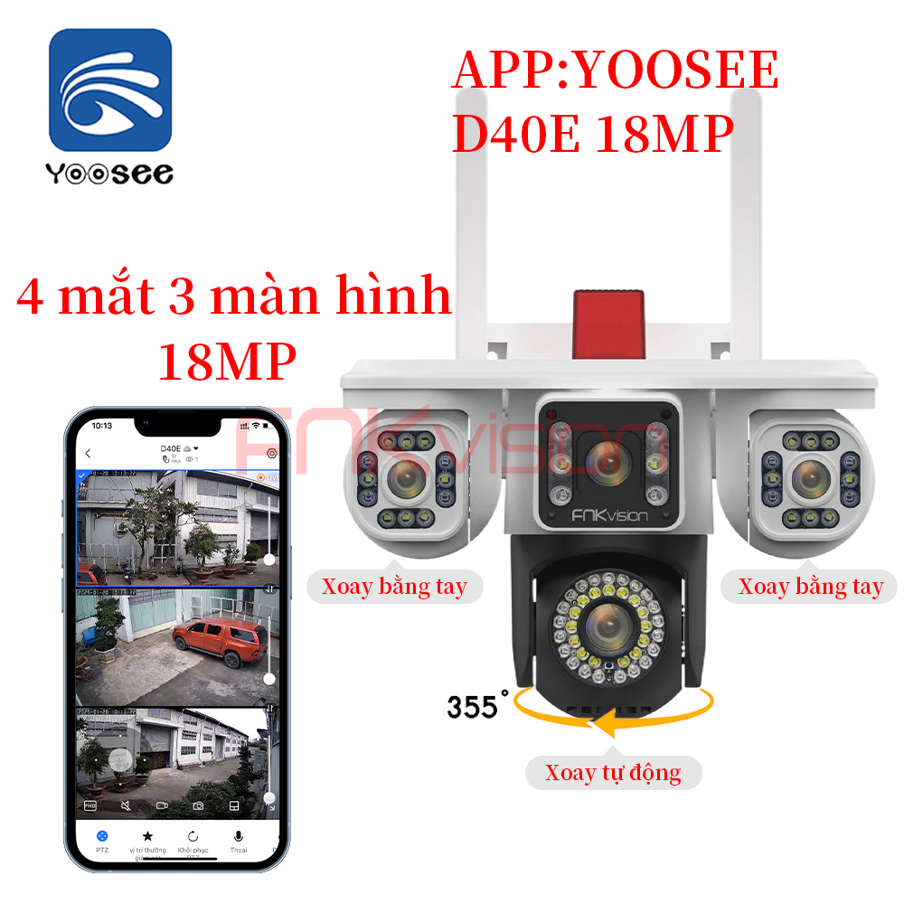 Camera Fnkvision 2 mắt Yoosee chống nước quan sát 360 độ cực rõ nét 12MP thao tác qua điện thoại