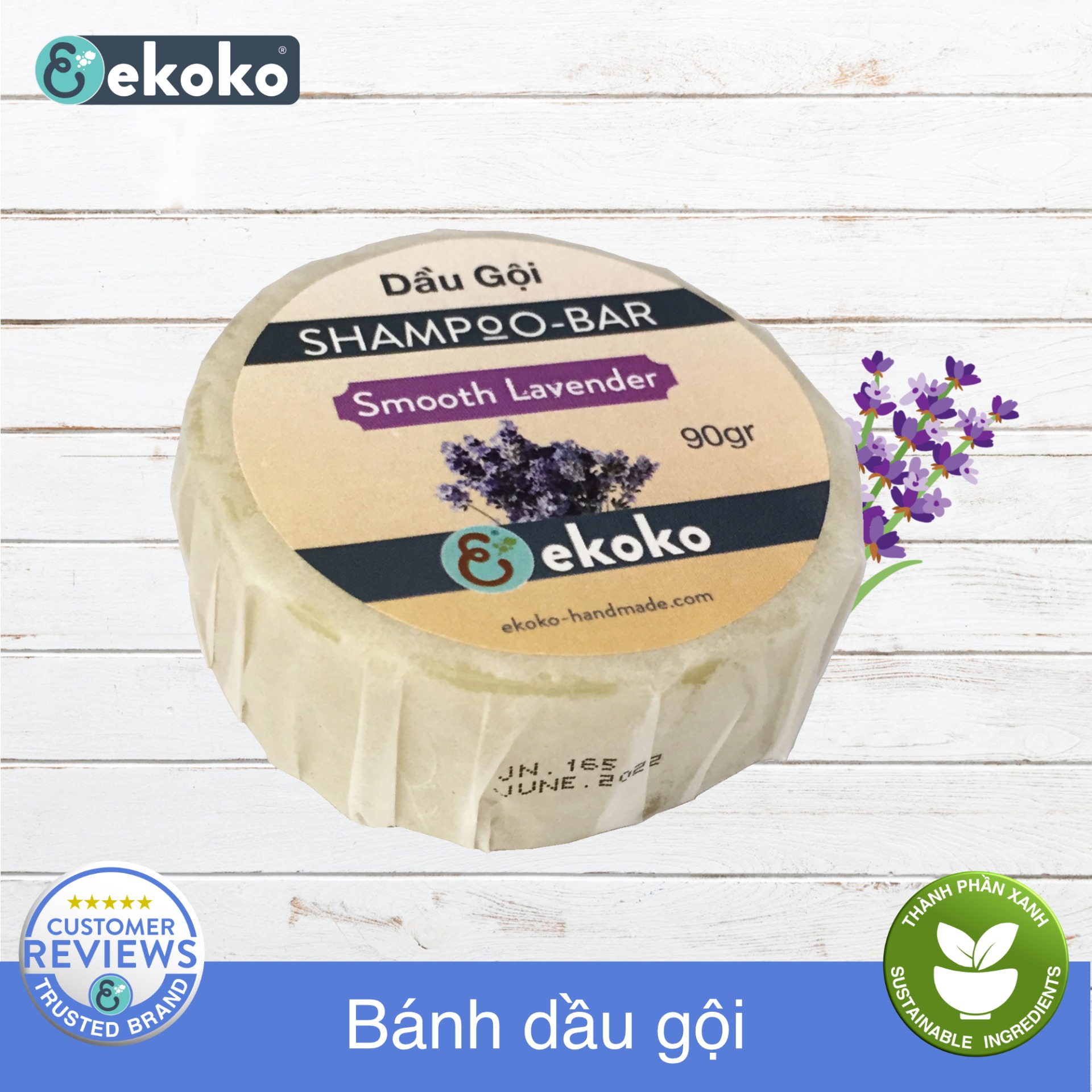 Bánh Dầu Gội Ekoko Smooth Lavender Shampoo Bar 90G