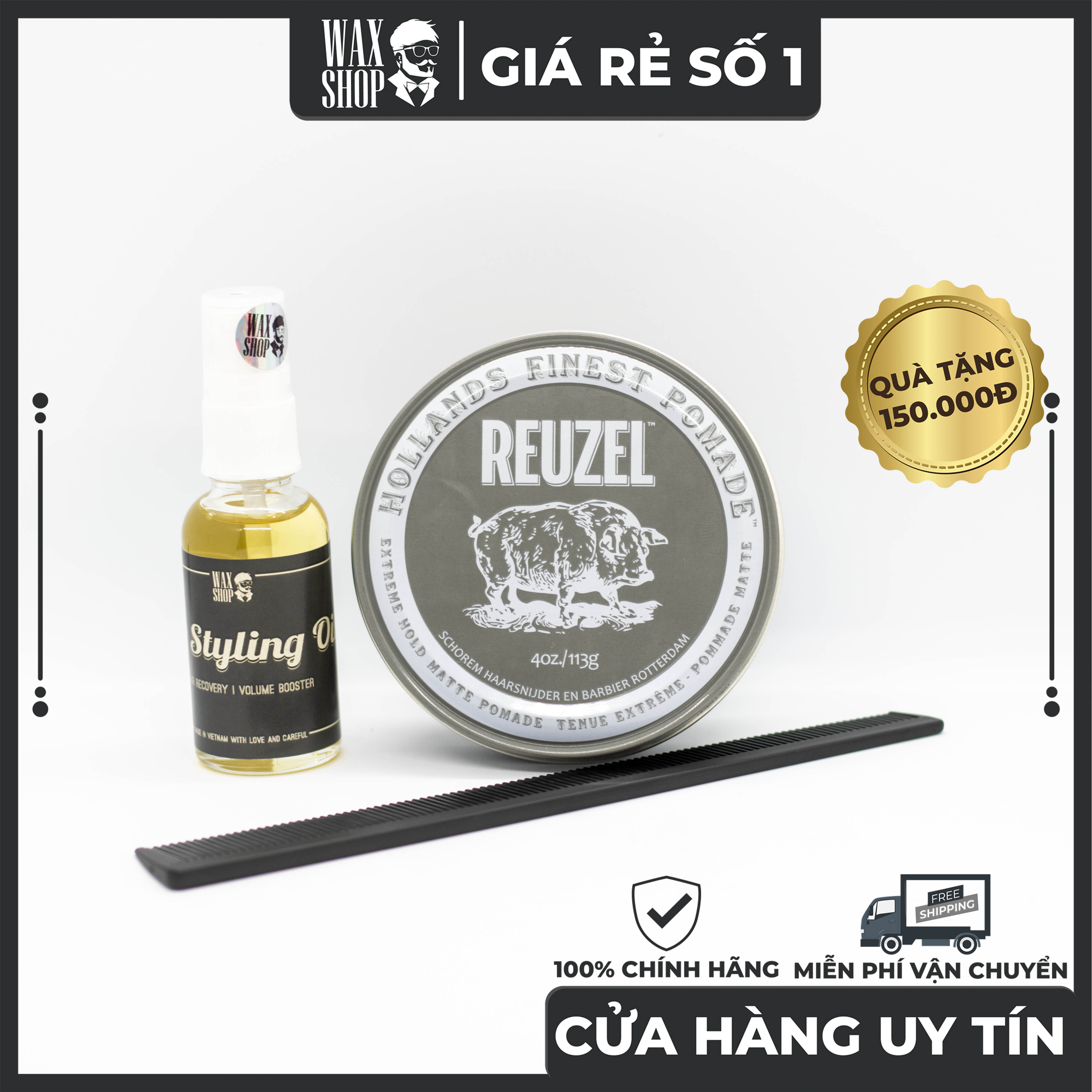 [Hcm]Sáp Vuốt Tóc Reuzel Extreme Hold Matte Pomade 113G⚡[Chính Hãng]⚡Siêu Thơm Giữ Nếp Tốt Tặng Kèm Pre - Styling Oil Và Lược