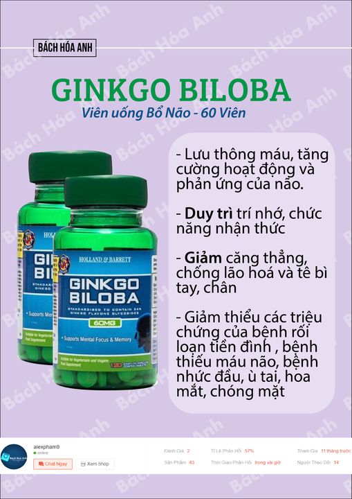 [Hàng Uk] Ginkgo Biloba Holland&Barret 60 Viên - Bổ Não