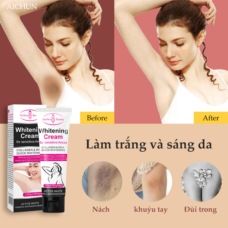 Kết quả nhanh chóng trong 7 ngày AICHUN Kem trị thâm nách 50g Se khít và sáng da Phục hồi làn da xỉn màu và thô ráp Có thể thoa toàn thân(Kem làm trắng thâm thâm.Thâm môi.Khử mùi hôi)