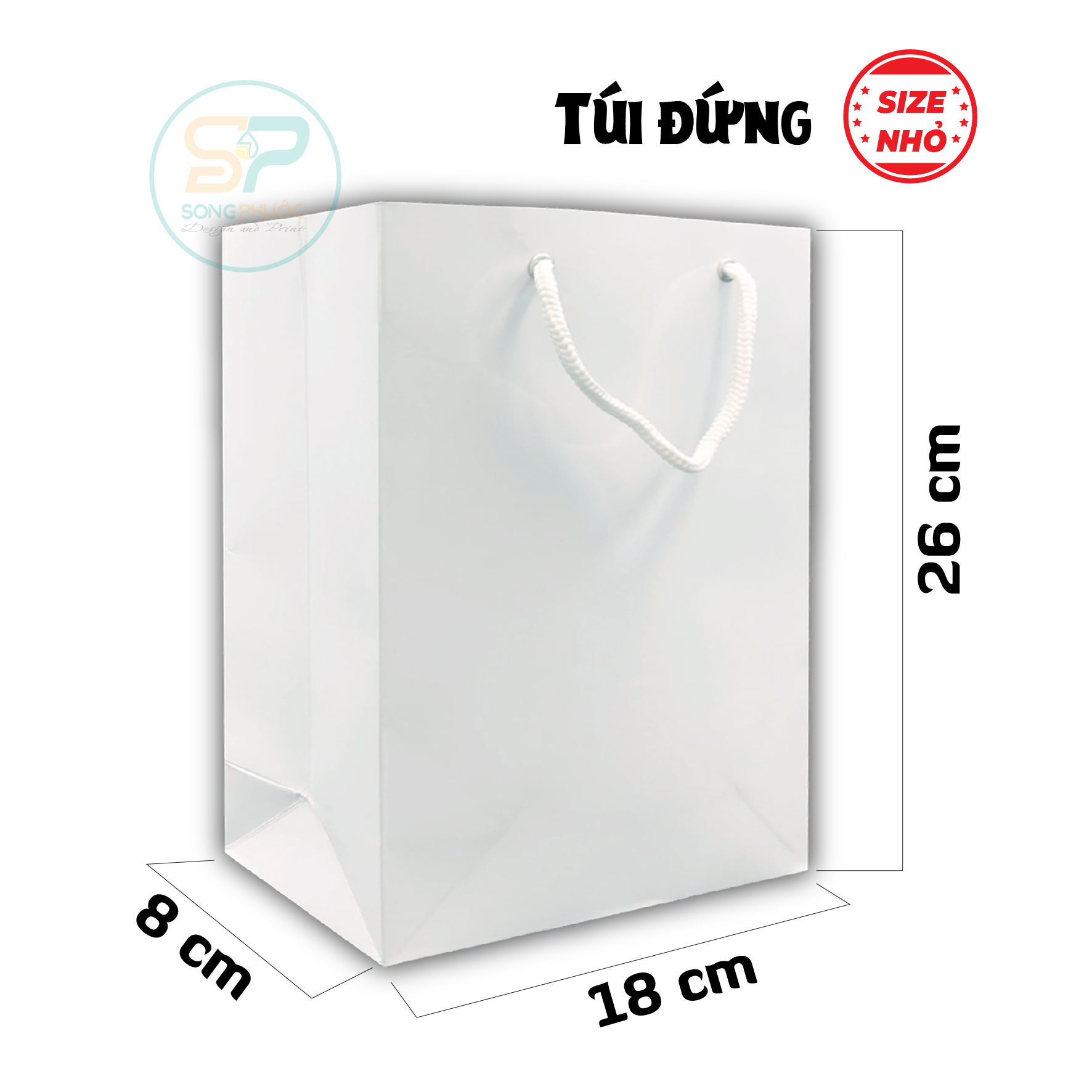 Túi giấy Trắng trơn có quai giấy Ivory dày 280gsm cán màng cứng cáp đựng quà tặng