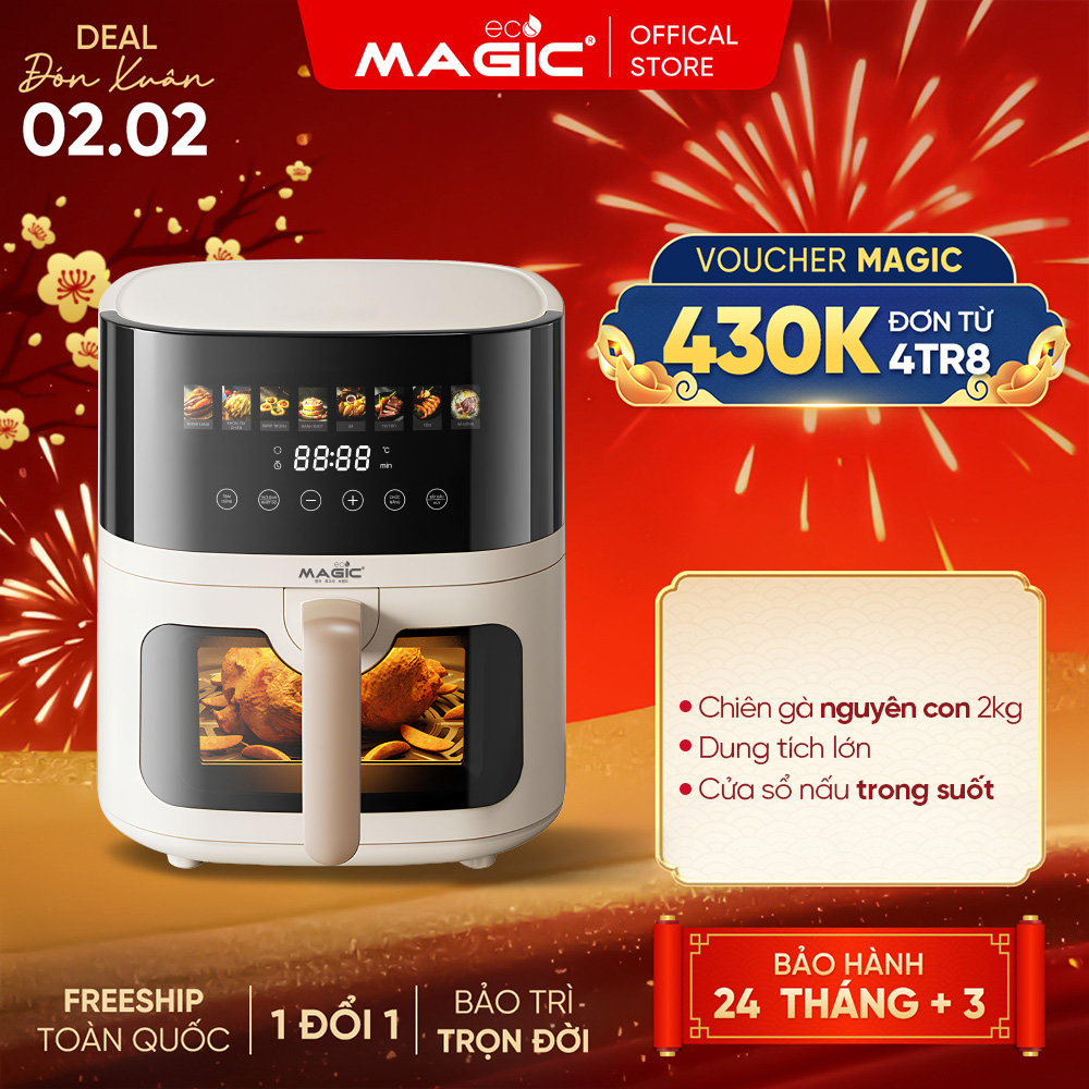 Nồi chiên không dầu Magic Eco AC-125 6L, màu kem, công suất 1700W, bảo hành 24 tháng