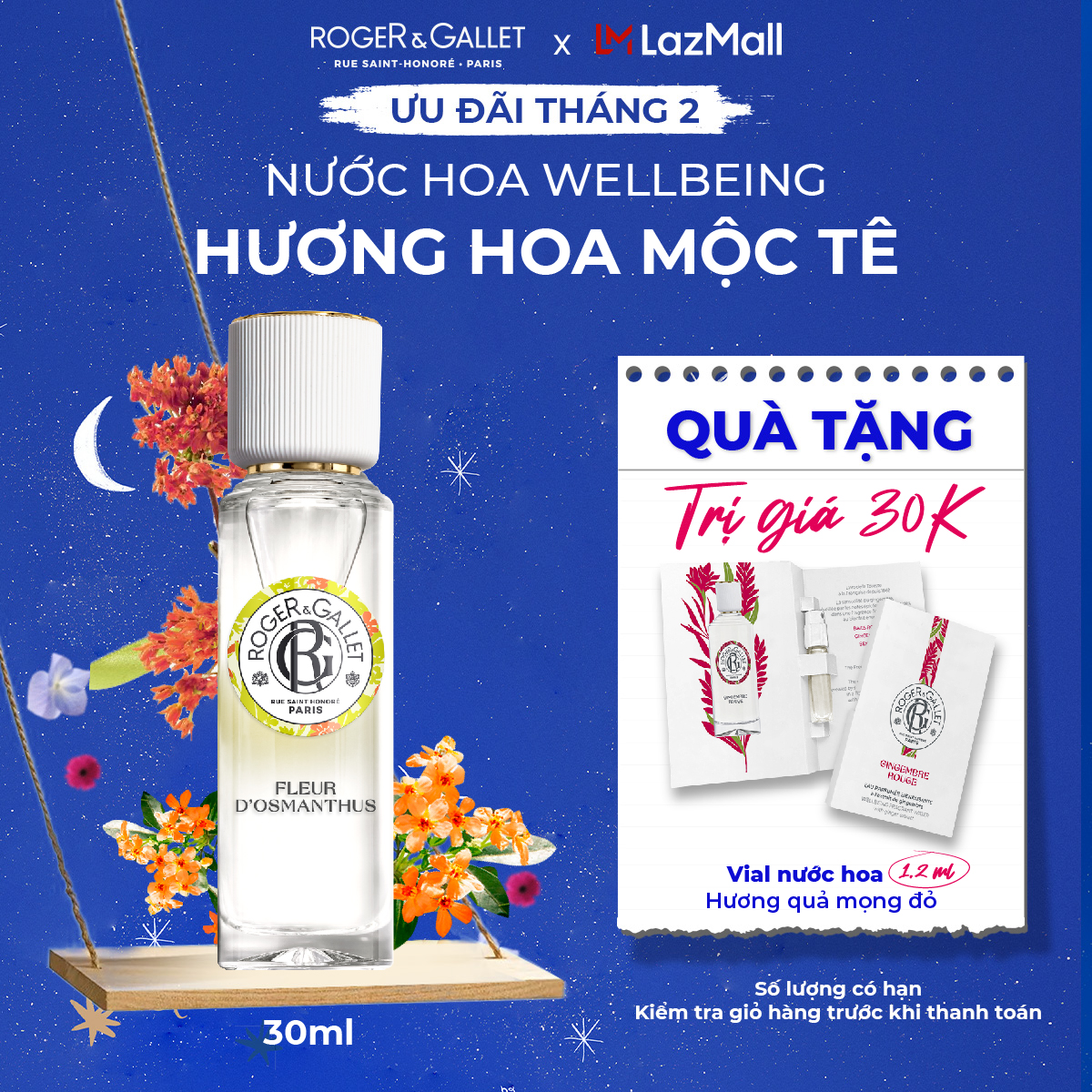 Nước hoa Wellbeing hương hoa mộc tê Roger&Gallet Fleur dOsmanthus 30ml