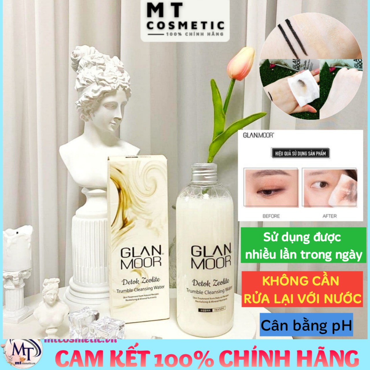 Nước Tẩy Trang Thải Độc Tố GLAN MOOR Chính Hãng HQ Detok Zeolite Trumble Cleasing Water – 300ml – Giảm Và Ngăn Ngừa Mụn