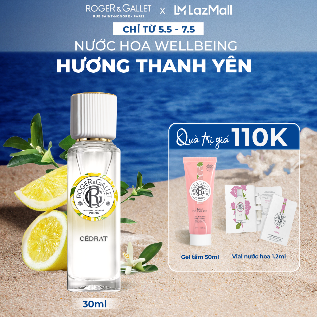 Nước hoa Wellbeing hương thanh yên Roger&Gallet Cédrat 30ml