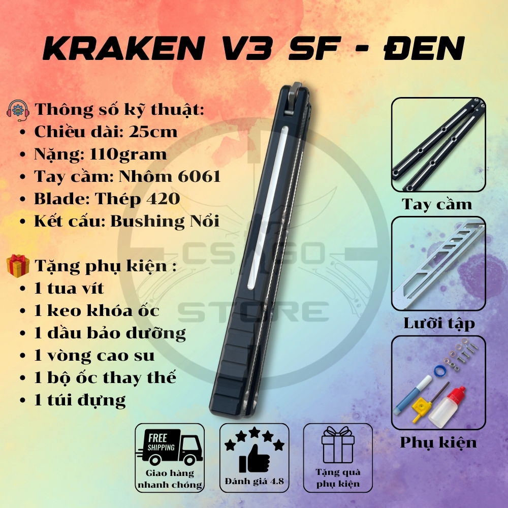 Kraken V3 SF Dụng cụ tập tay cán nhôm 6061 và túi đựng balisong tại Csgo Store