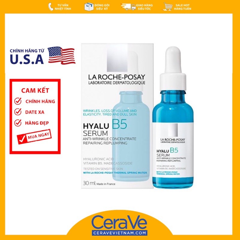 [Hcm][Hang Cty] Laroche - Posay Hyalu B5 Serum - Tinh Chất Cấp Nước Mờ Nhăn Săn Chắc Da 30Ml