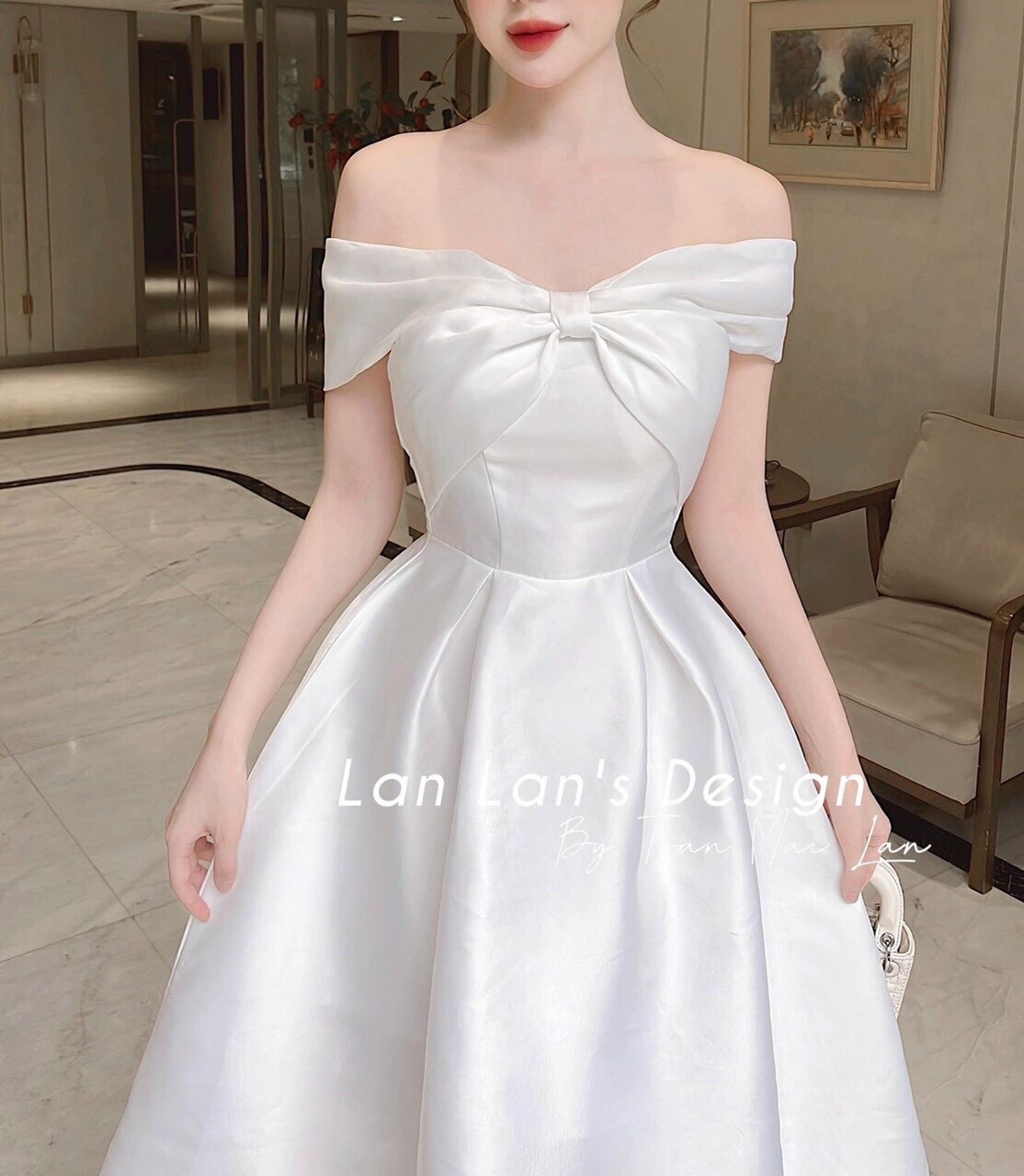 [ Voucher 50k Freeship Max 0 đồng toàn quốc ] Đầm trễ vai chất vải tapta đầm trắng đi tiệc đầm công 