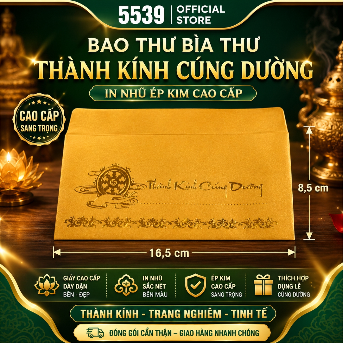 Set 100 Bao Thư Thành Kính Cúng Dường In Nhũ Ép Kim Cao Cấp Sang Trọng Tôn Nghiêm Thể Hiện Lòng Thành Kính - Shop 5539