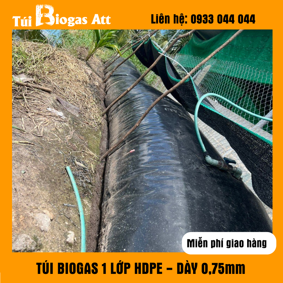 Tặng bình lọc khí 1kg - Túi Biogas HDPE 12 khối 2mx12m - Giải pháp xử lý chất thải chăn nuôi siêu ti