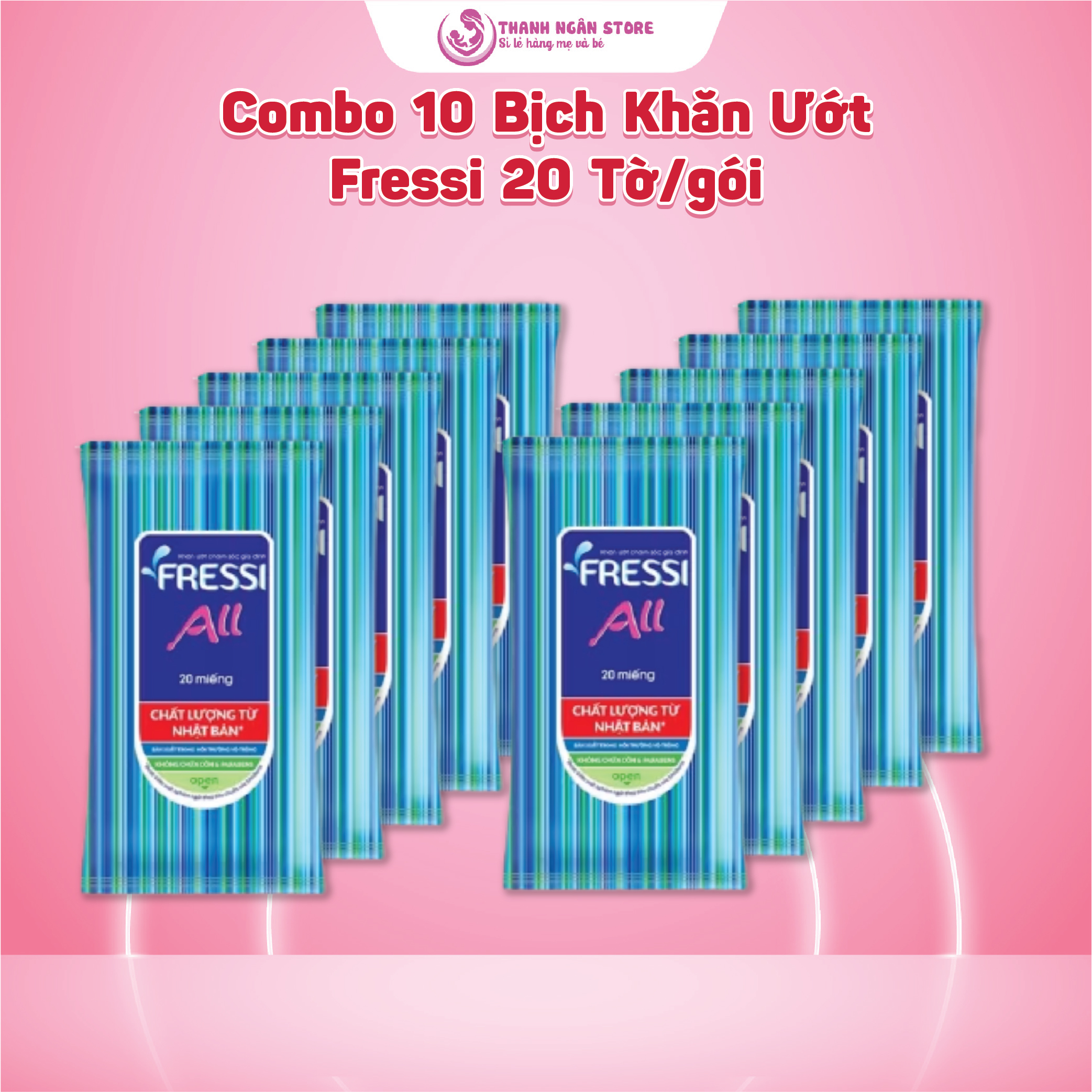 QT2 Combo 10 Bịch / 20 Bịch Khăn ướt Fressi Care All 20 miếng/gói - Khăn Ướt Bỏ Túi Tiện Lợi Unicharn - Kho Bỉm Thanh Ngân