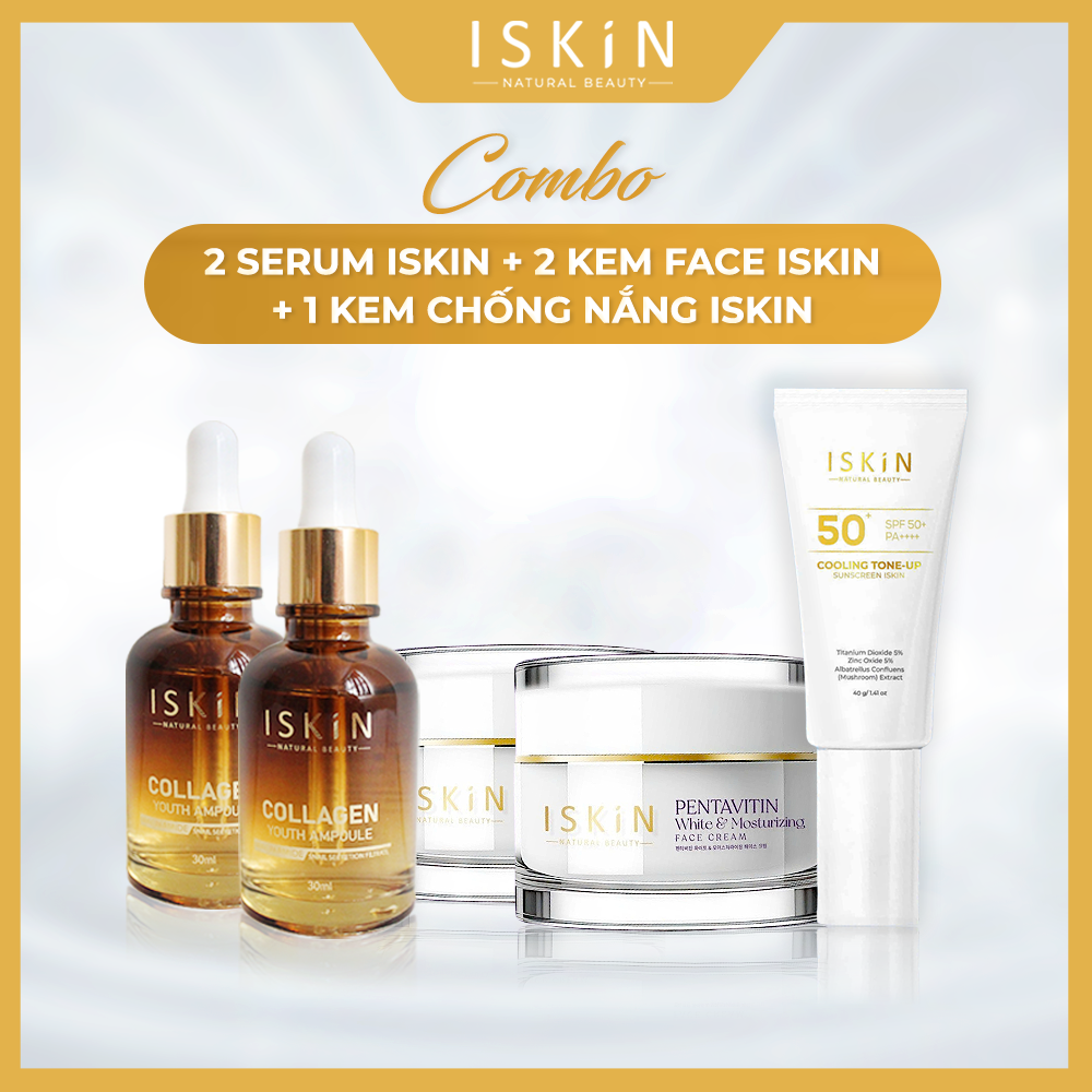 Combo 2 Serum Dưỡng Trắng Mờ Thâm ISKIN + 2 Kem Dưỡng Trắng Mờ Thâm ISKIN + 1 Kem Chống Nắng Nâng Tô