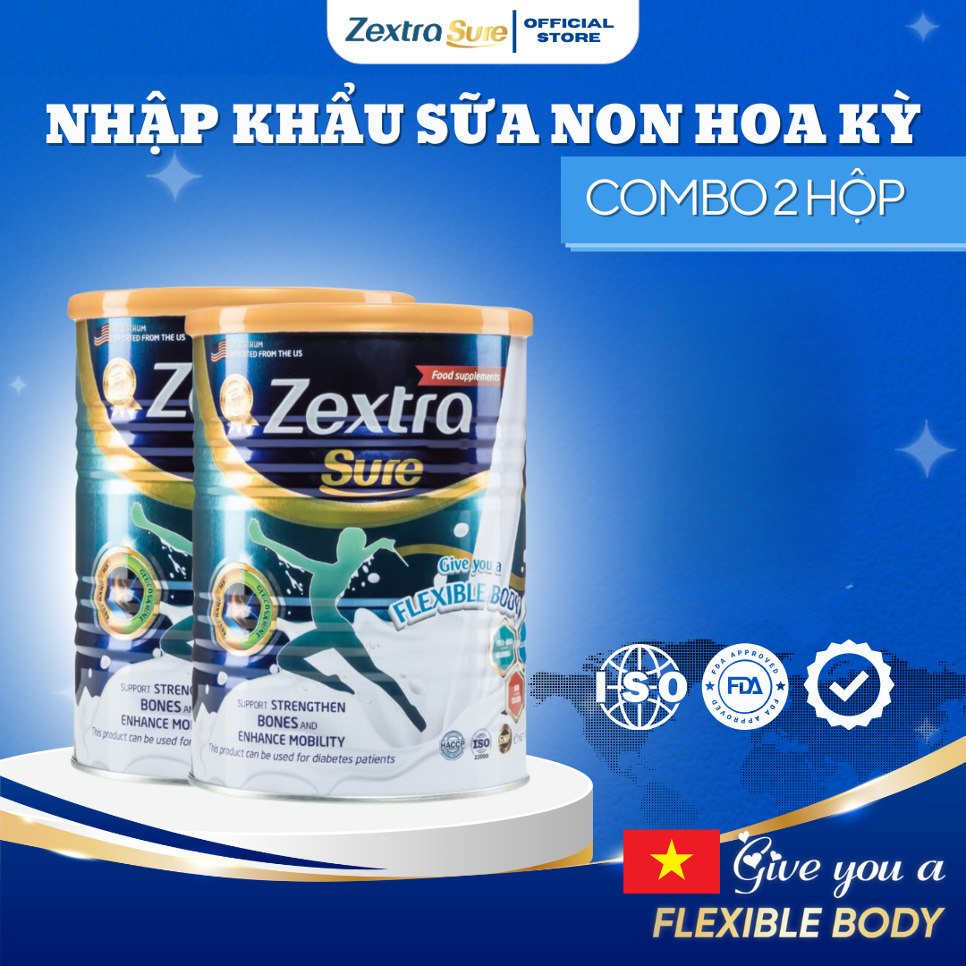 Combo 2 Hộp Sữa Non Zextra Sure Công Thức Vàng Hỗ Trợ Sức Khoẻ Xương Khớp Công Nghệ Polycan® và Colo
