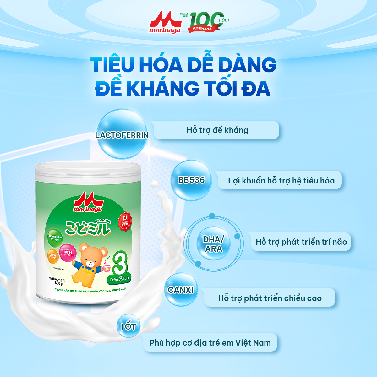 Combo 5 Lon Sữa Morinaga Kodomil Số 3 800g Nhật Bản – Canxi Hỗ Trợ Tăng Chiều Cao Hỗ Trợ Tiêu Hóa Cho Bé Từ 3 Tuổi Chính Hãng