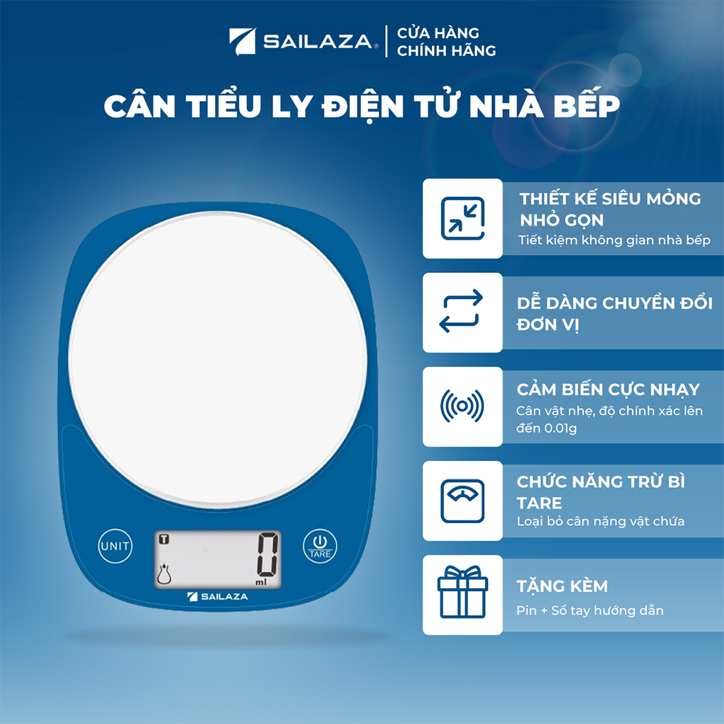 Cân Nhà Bếp Cân Tiểu Ly Điện Tử Mini Chính Hãng Sailaza SA- 1221