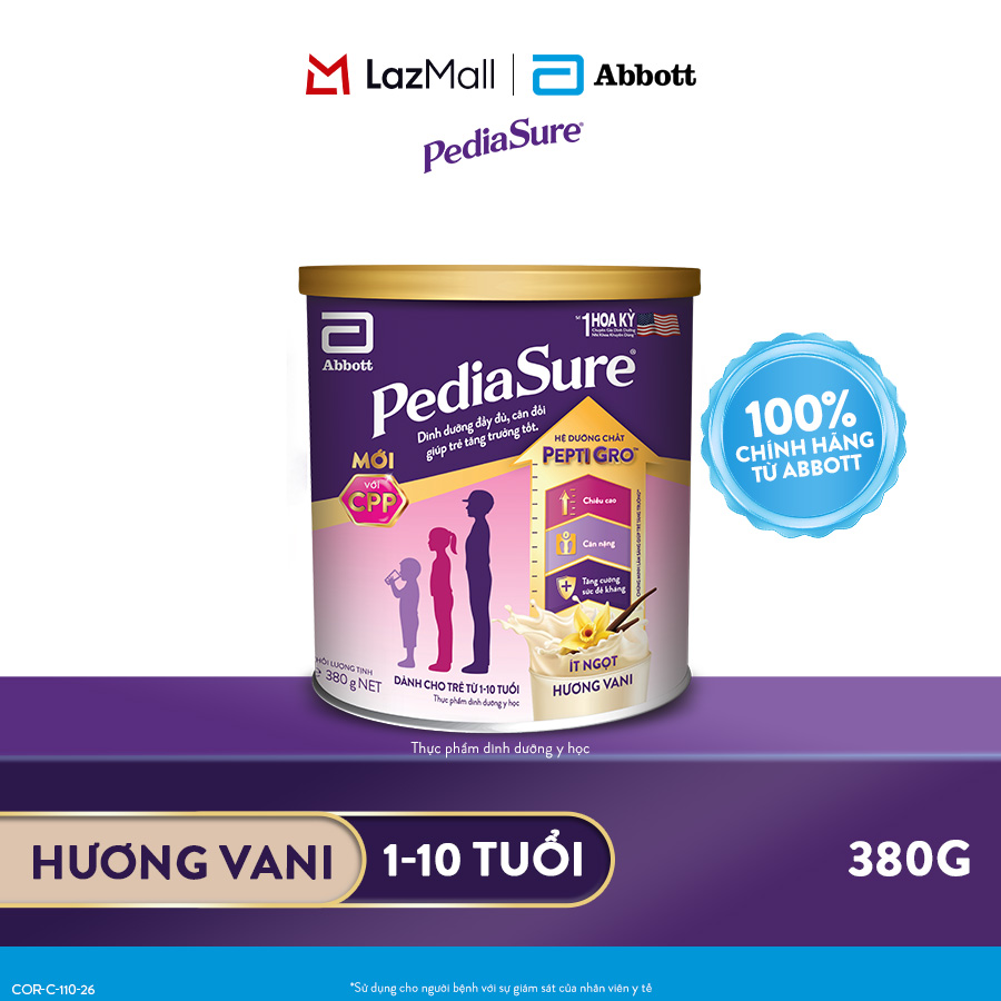 [CHỈ 20H 07-10.8 GIÁ TỐT MUA NGAY-SLCH] 1 lon PediaSure 1-10 tuổi dạng bột hương Vani 380g