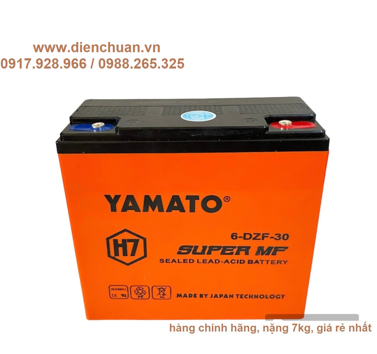 Ắc quy xe đạp điện xe máy điện 12V 30Ah YAMATO H7 (6-DZF-30 )- Bình màu vàng cam nặng 7.1 kg