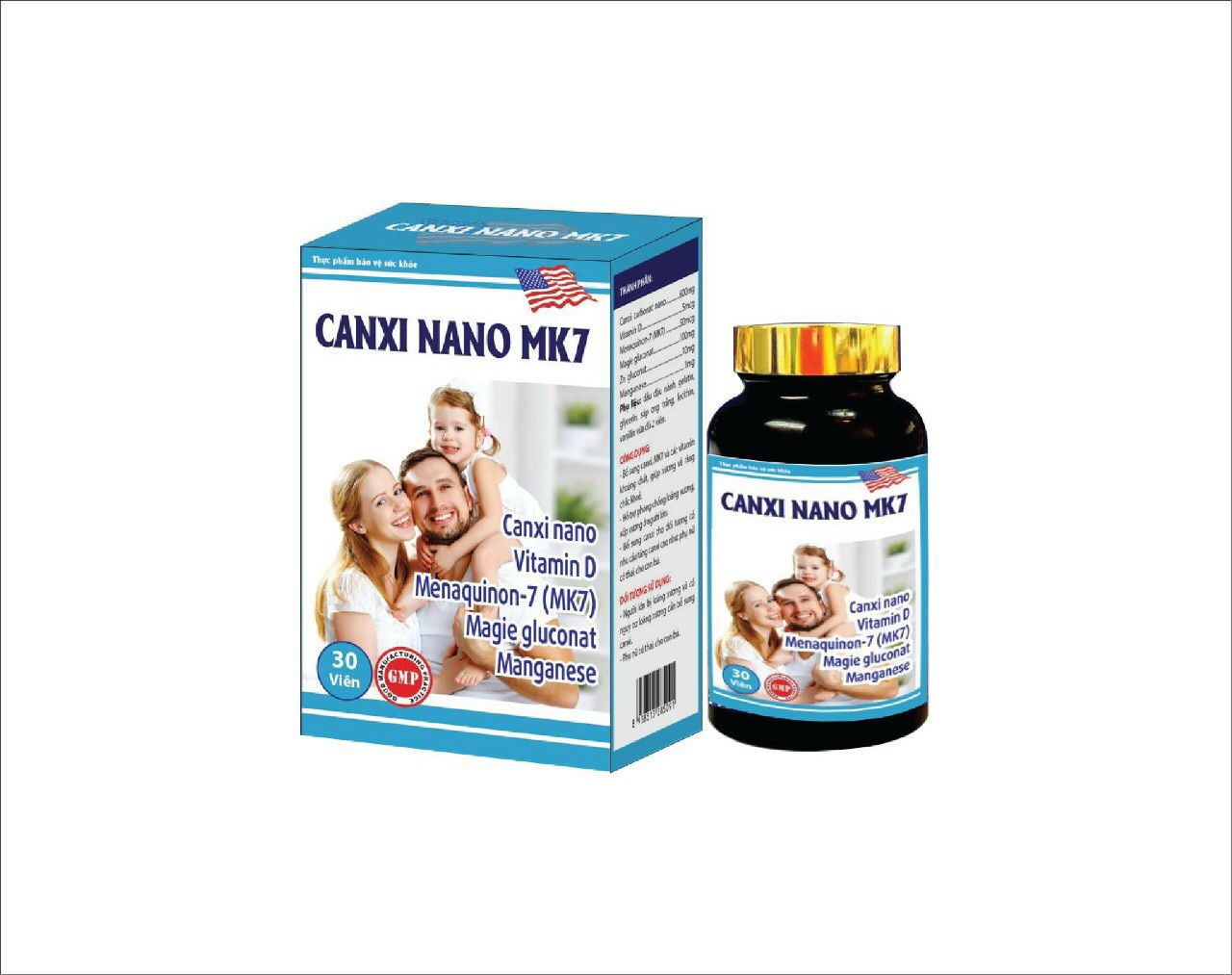 Viên uống Canxi Nano MK7- Giúp Tăng Chiều Cao Ở Trẻ Phòng Ngừa Loãng Xương Cho Người Cao Tuổi -Hộp 30 viên - Canxi Nano MK7