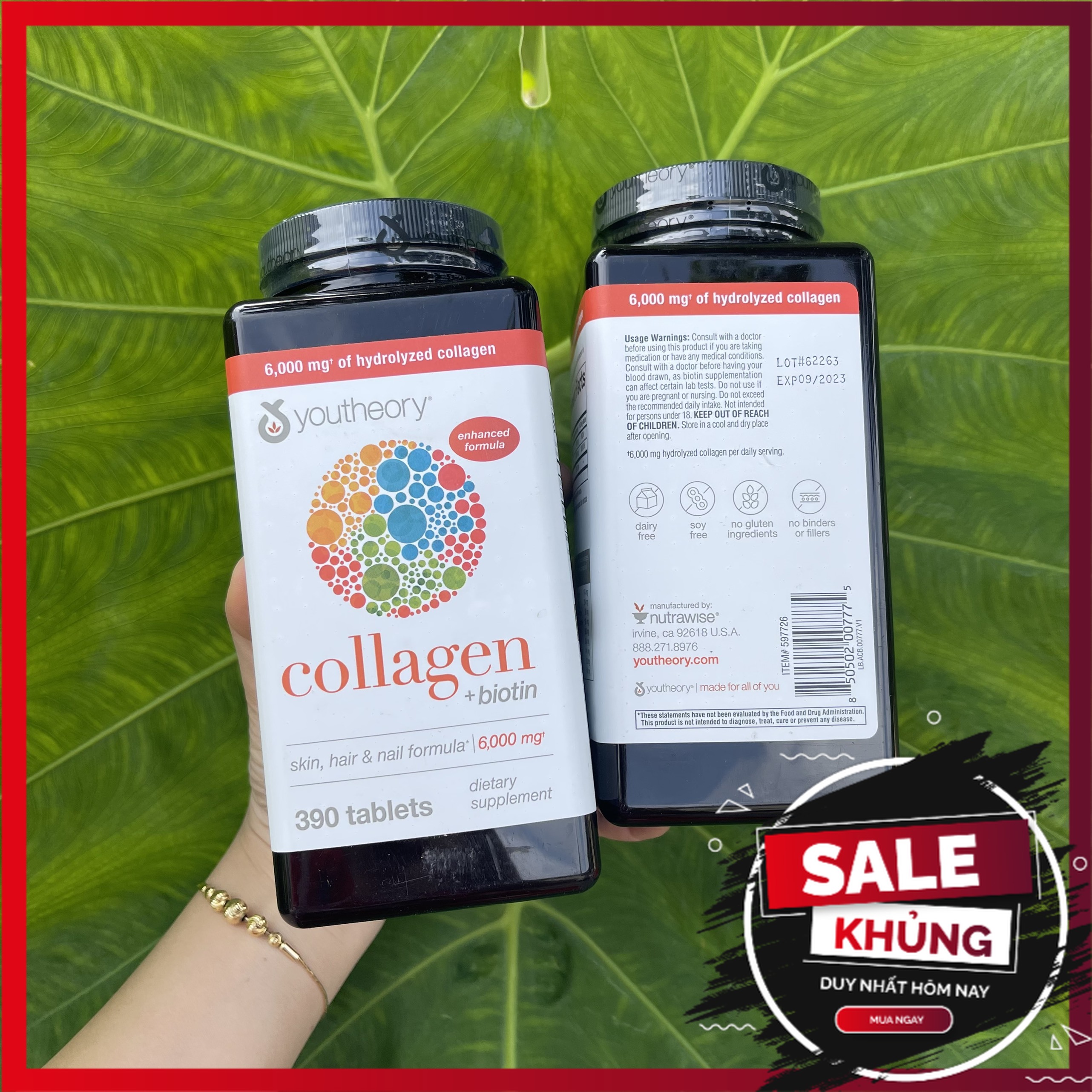 [Bổ Sung Collagen] Viên Youtheory Collagen + Biotin của Mỹ 1000mg 390v ngăn ngừa lão hoá