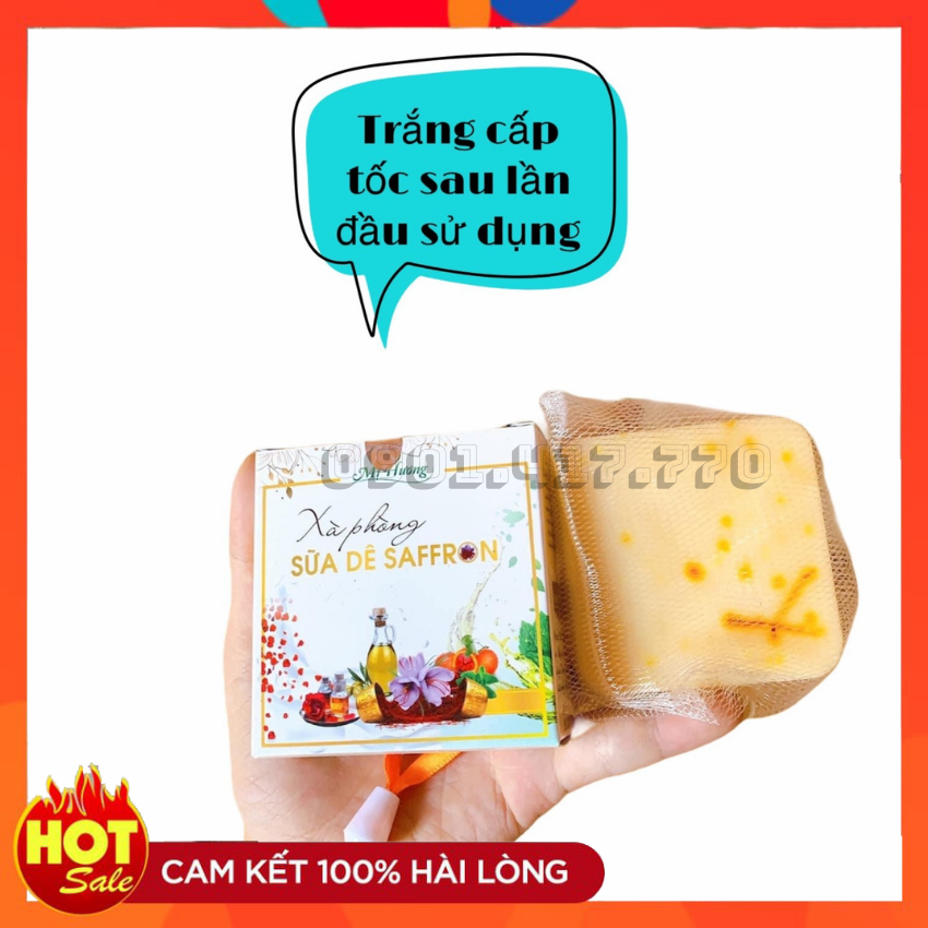 Xà Phòng Saffron Sữa Dê Mị Hương - Tắm Trắng Tẩy Sạch Tế Bào Chết Dùng Cho Cả Mặt Và Body