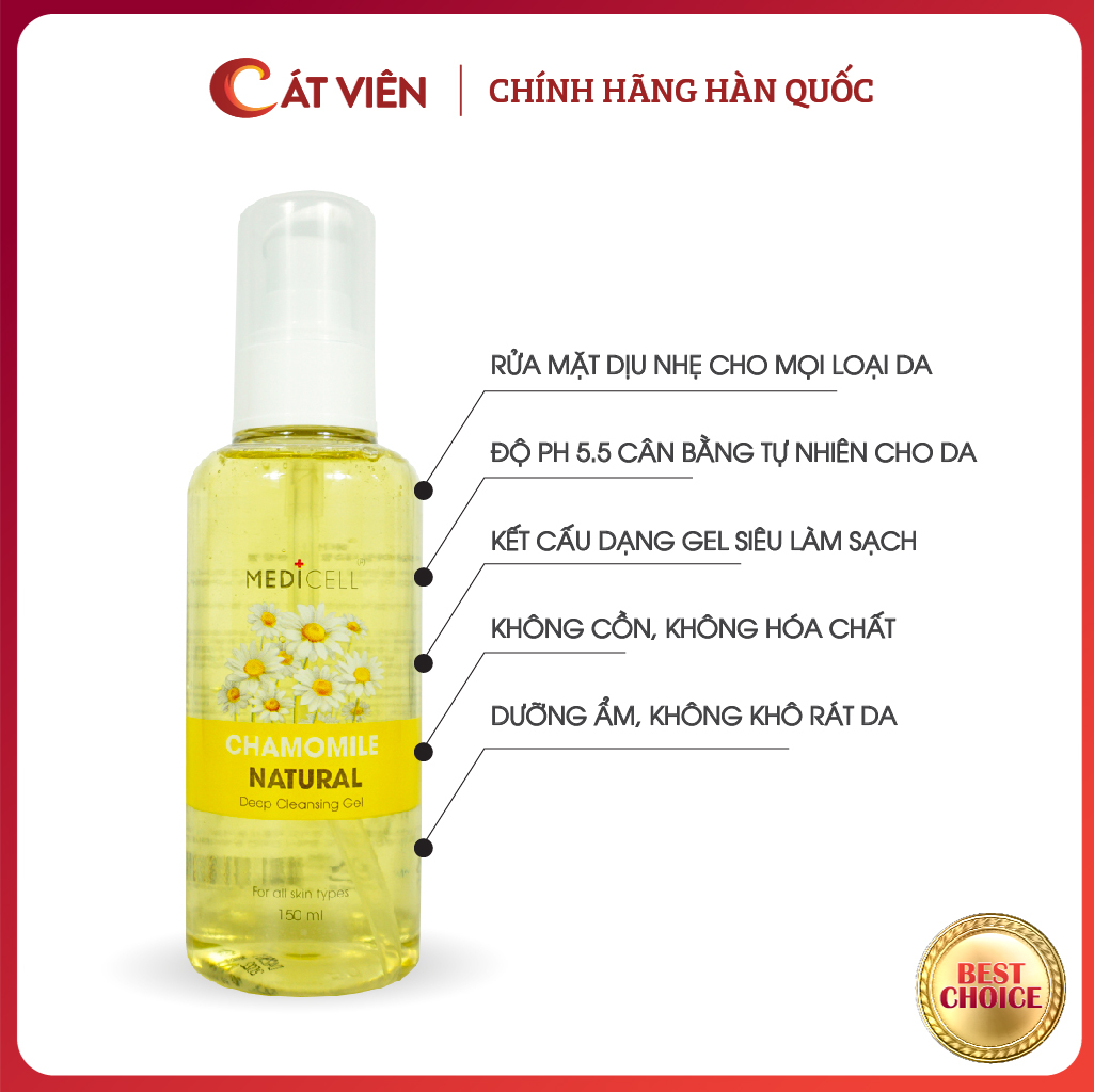 Sữa Rửa Mặt Chamomine Deep Cleansing Gel Medicell Chiết Xuất Hoa Cúc La Mã Làm Sạch Da Hỗ Trợ Cải Thiện Mụn Dành Cho Mọi Loại Da Kể Cả Da Mụn Da Nhạy Cảm