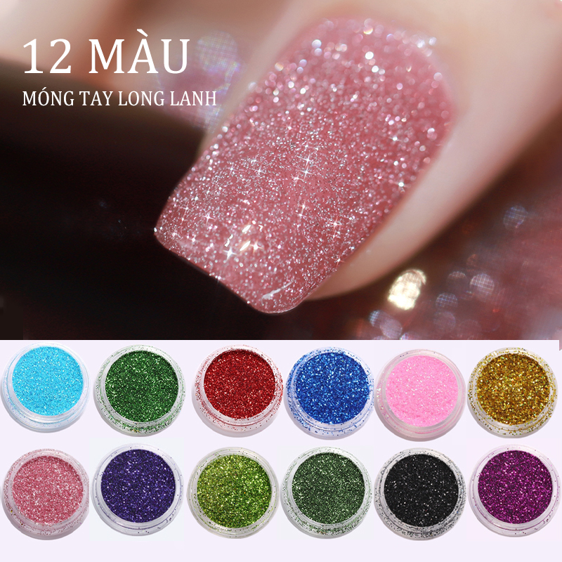 [HCM]12 màu nail nghệ thuật long lanh bột siêu mịn bột laser long lanh bột sequin Vật liệu tự làm