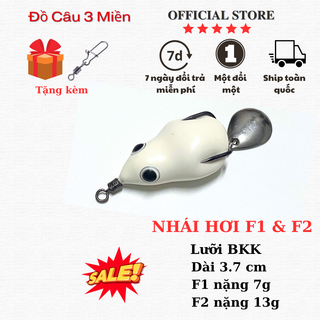 Mồi nhái hơi F1 7g nổi & F2 13g lửng chìm.lưỡi BKK  Mồi câu cá lóc chẽm trê vược.... mồi câu lure si
