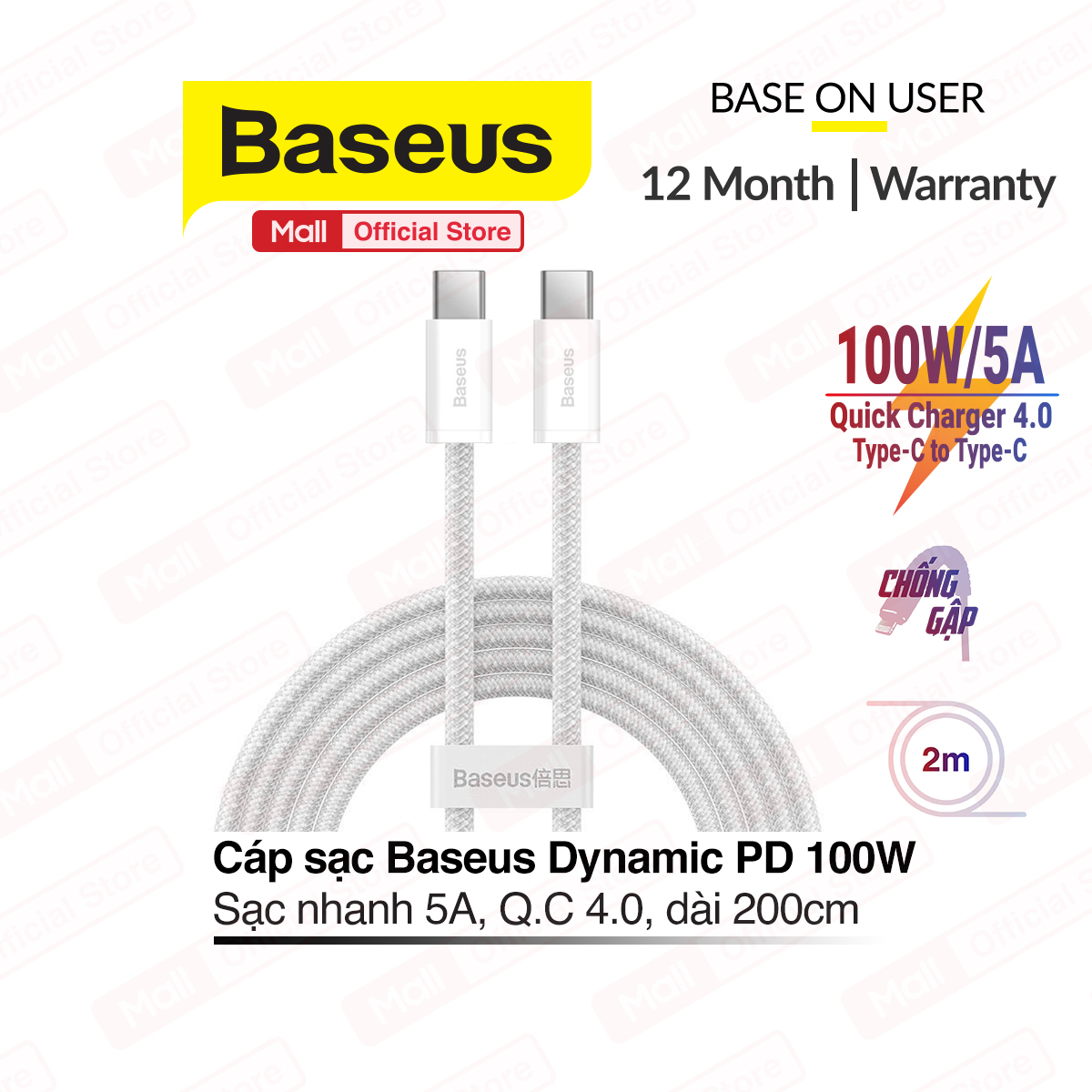 Cáp sạc nhanh Baseus Dynamic PD 100W Type-C to Type-C dành cho Samsung/Macbook/Laptop/Xiaomi... dây 