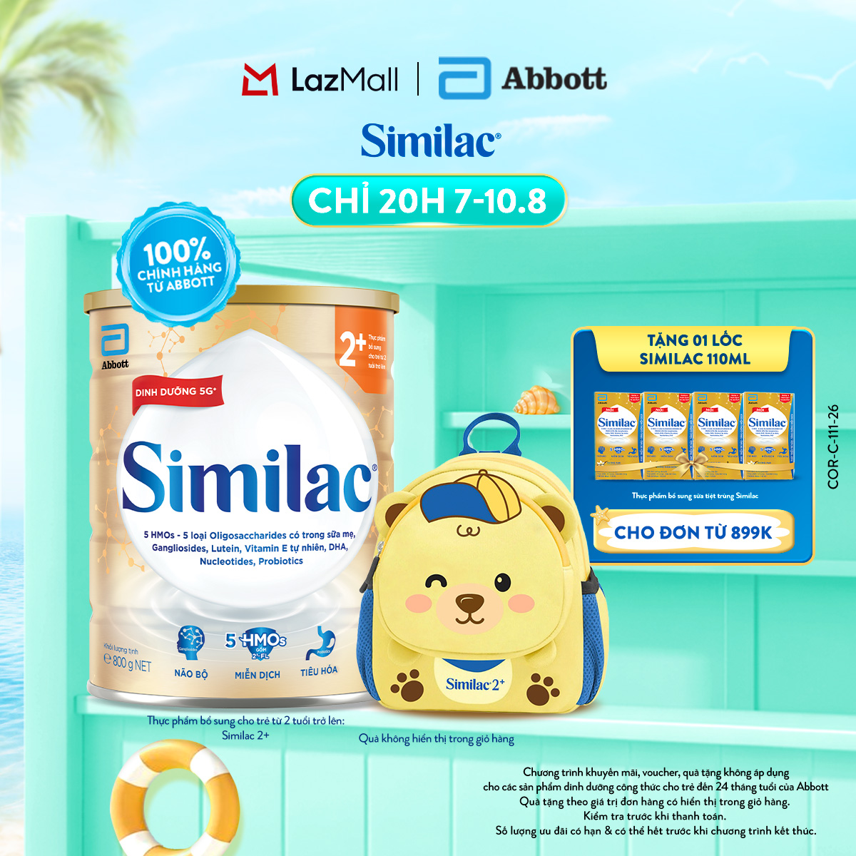 [CHỈ 20H 07-10.08 QT ĐƠN 899K-SLCH] Sữa bột Similac 2+ 800g đột phá dinh dưỡng 5G cho trẻ từ 2-6 tuổi + Balo Gấu Similac