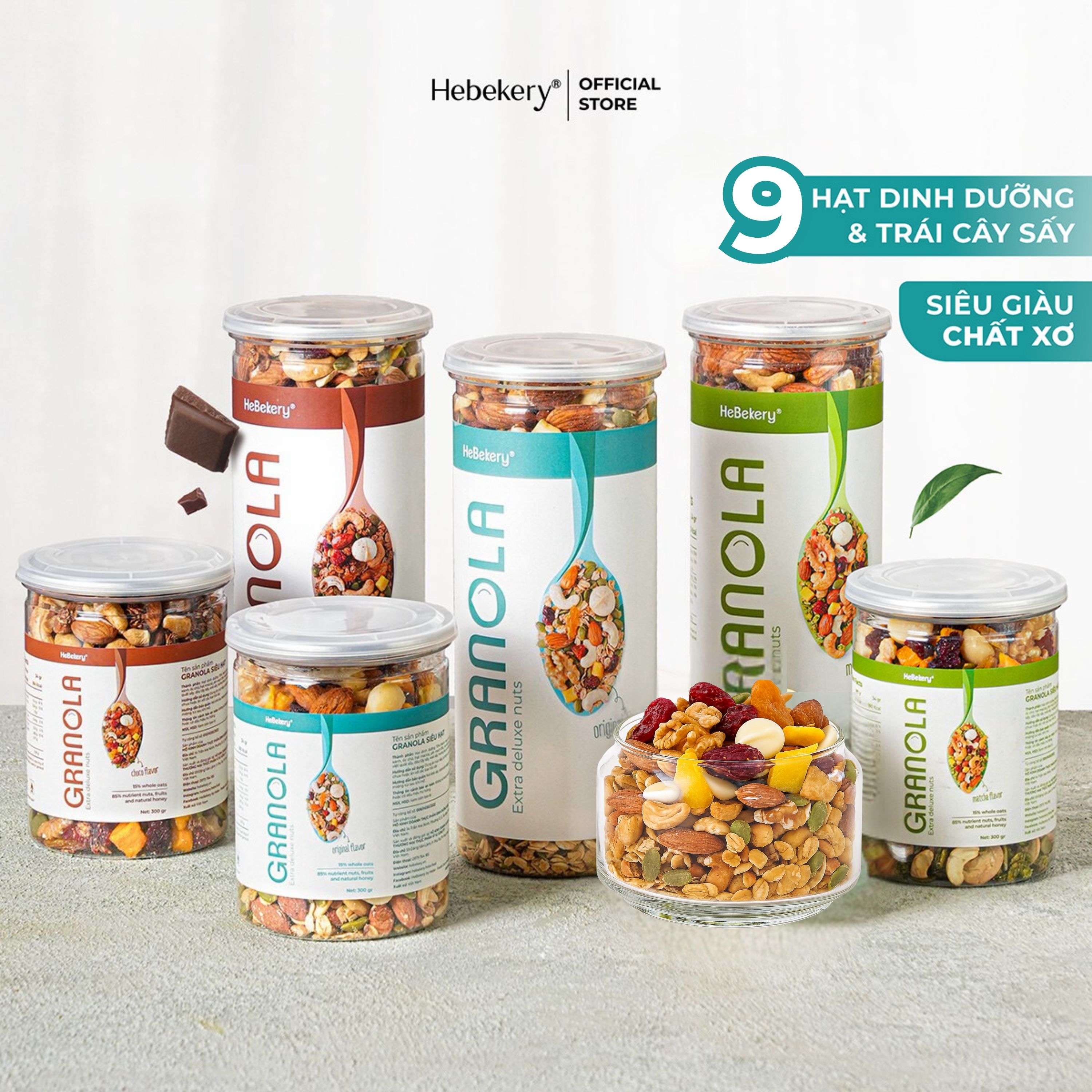 500gr Granola Siêu Hạt Vị Truyền Thống Cacao Matcha - Ngũ Cốc Dinh Dưỡng HEBEKERY by HEBE