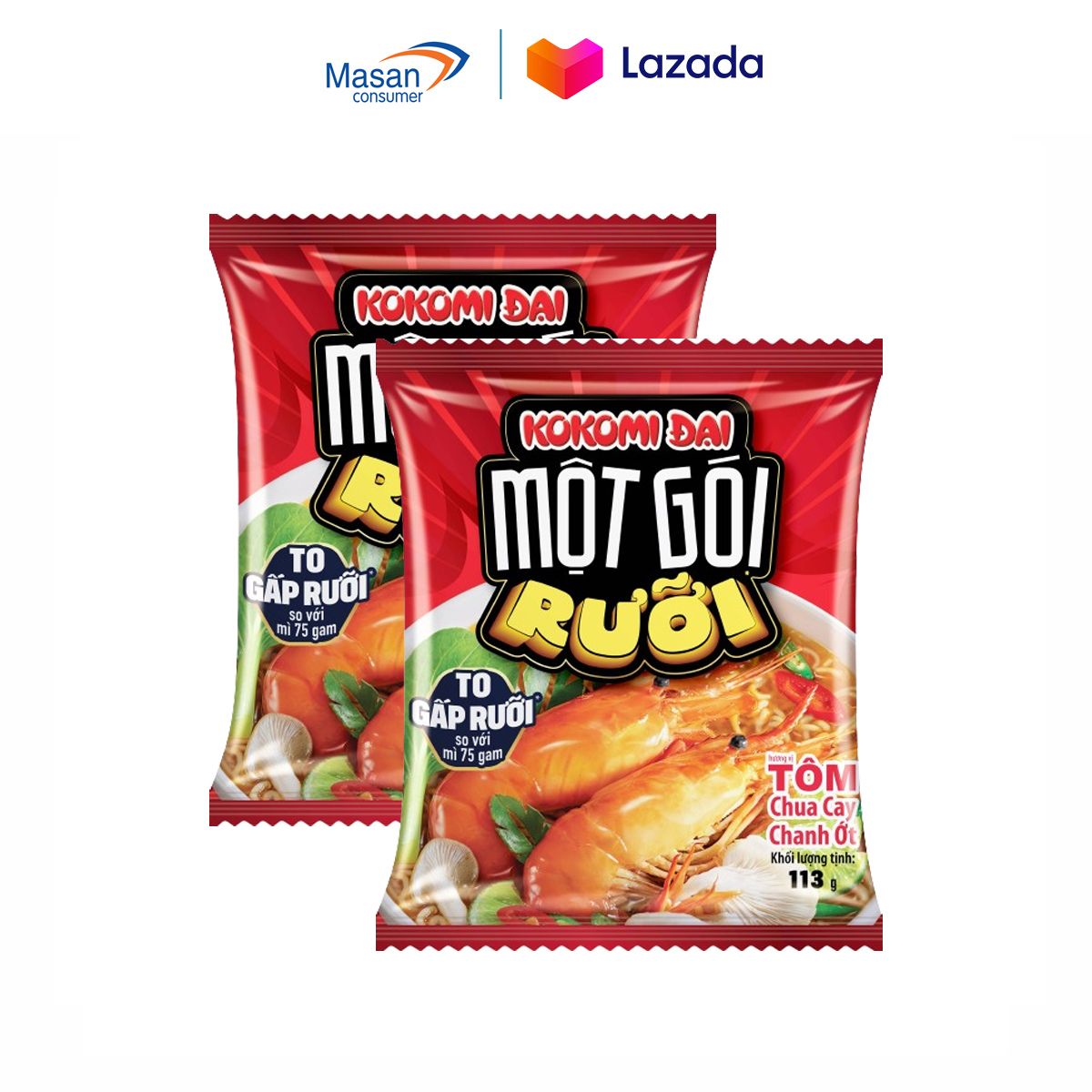 [Hàng Tặng Không Bán] Combo 2 Kokomi Đại Mì Một Gói Rưỡi Tôm Chua Cay Gói 113G
