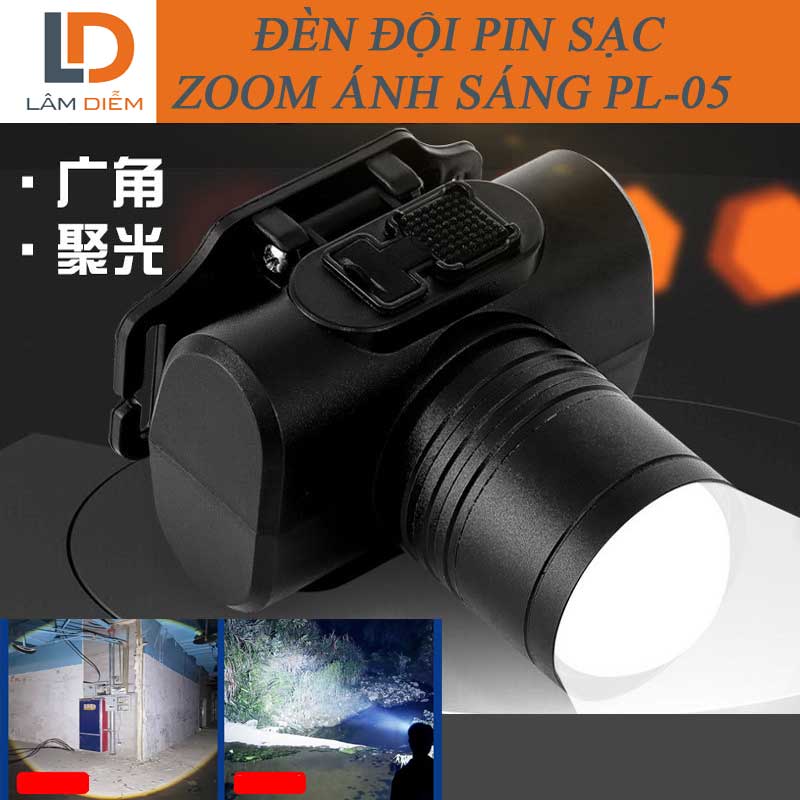Đèn pin đội đầu pin sạc zoom ánh sáng không điểm mù hf01 - pl05
