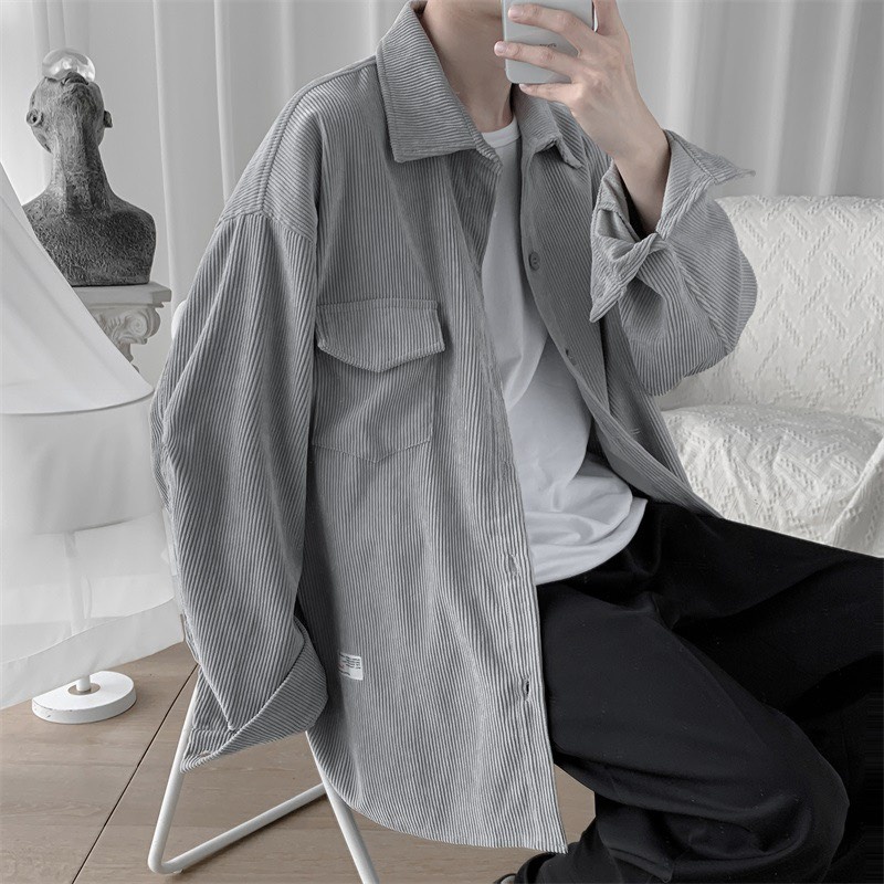 Áo Sơ Mi Nam Nữ Dài Tay Chất Vải Nhung Tăm Kiểu Dáng Xuông Rộng Dài Tay Oversize Nhiều Màu TF4.0