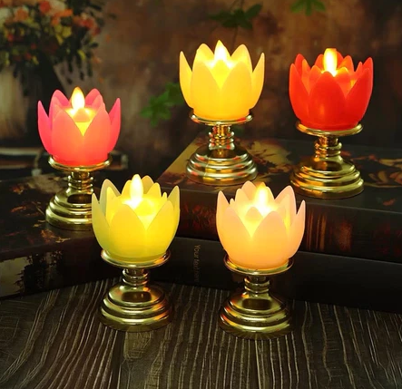 [ MẪU MỚI ]Đèn Nến hoa sen điện tử liền đế đèn thờ hoa sen dùng pinđèn cầy hoa sen để bàn thờ