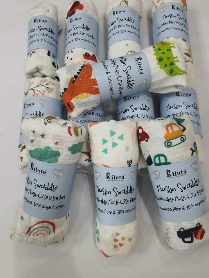 Khăn tắm xô muslin và khăn tắm cotton kiluta cuộn đa năng cho bé 110x110